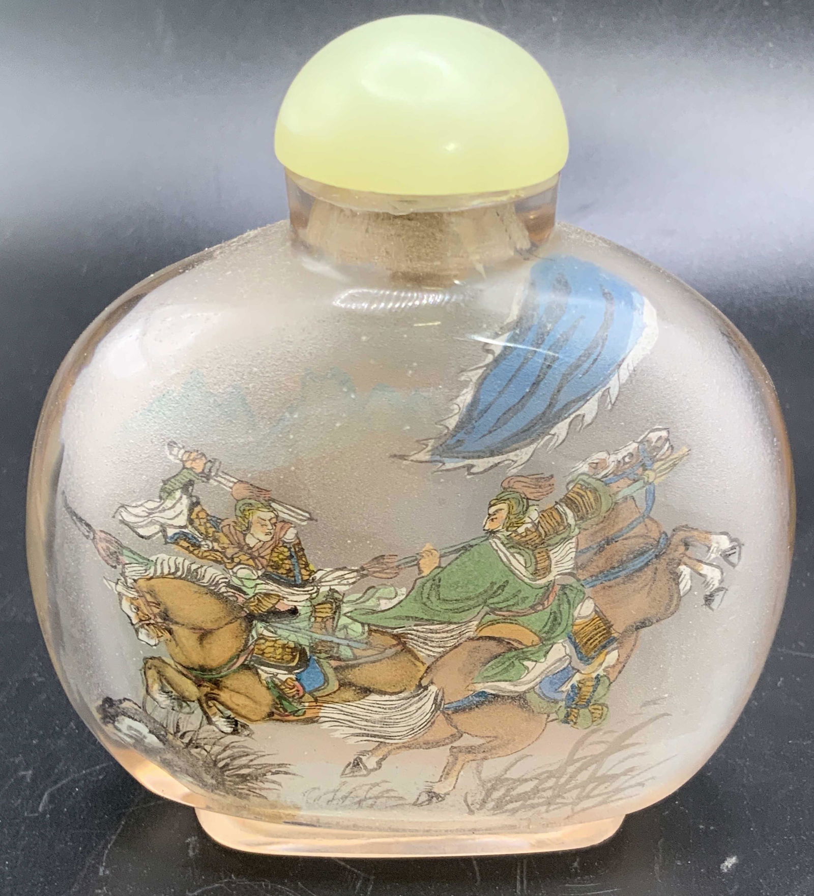 Vntg ReversePainted Glass Snuff Bottle W Stone Lid (1 of 12)