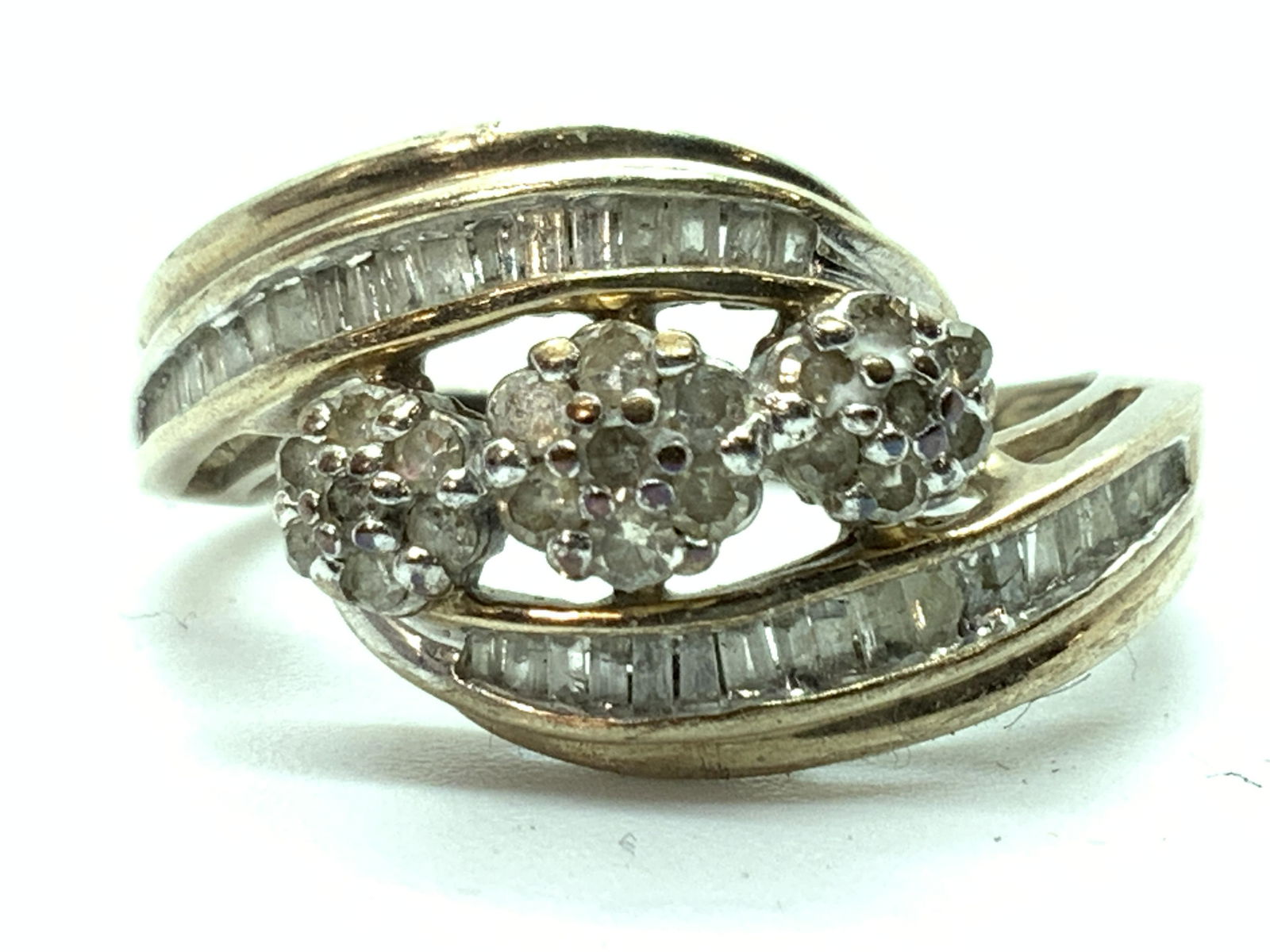 Signed 14 K White Gold & Diamond Ring (1 of 6)
