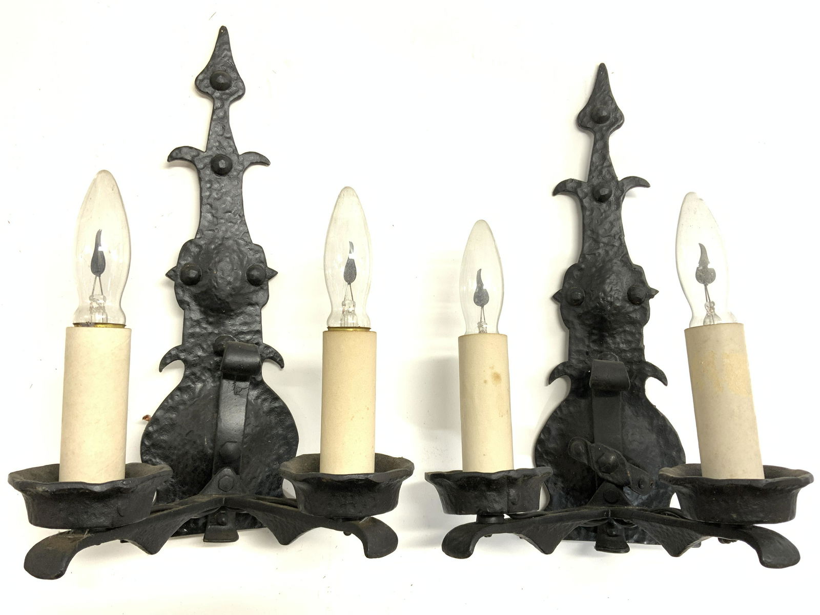 Pair Vintage 2 Arm Iron Wall Sconces (1 of 8)