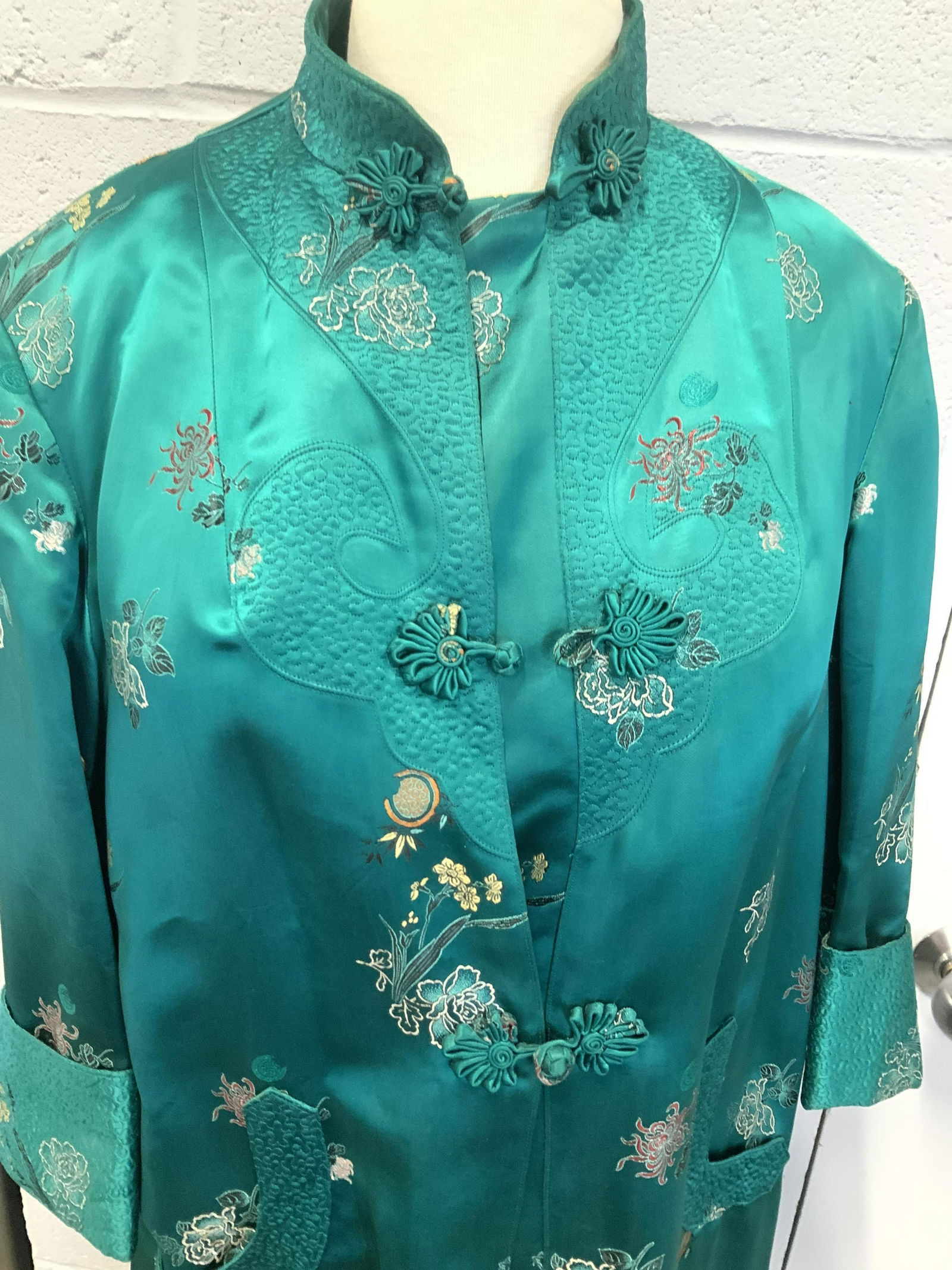 Traditional Green Brocade Asian Long Tunic Jacket (1 of 9)