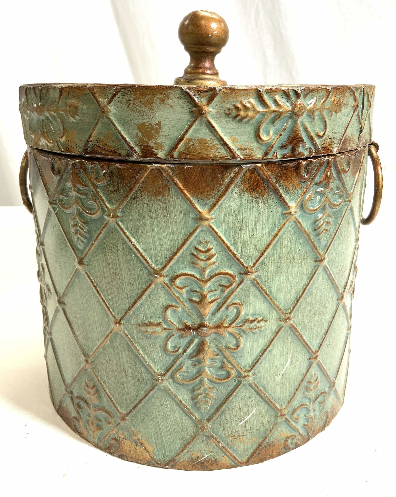 Metal Lidded Vessel W Dangling Ring Handles (1 of 7)