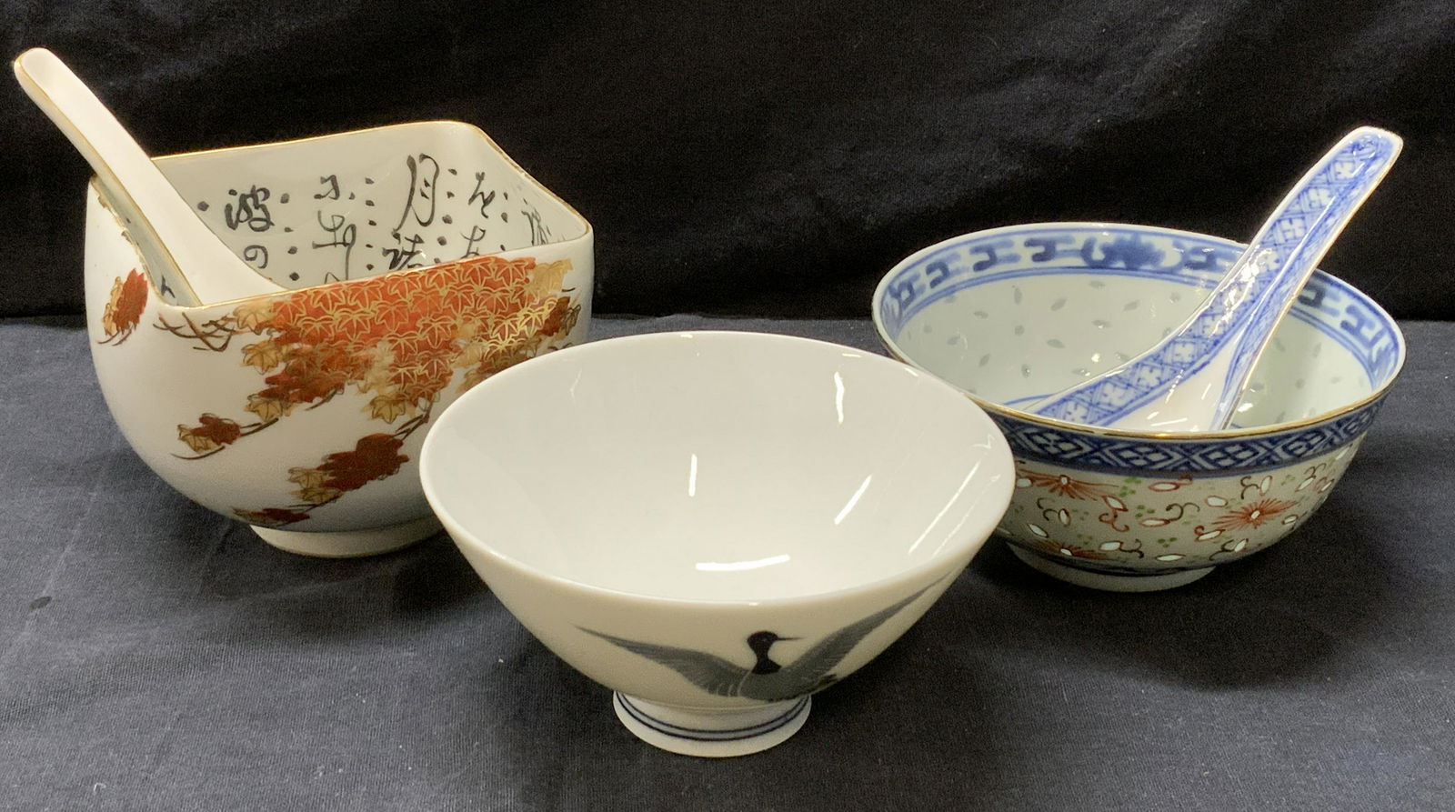 Lot of 5 Signed Asian Stoneware Bowls & Spoons (1 of 6)