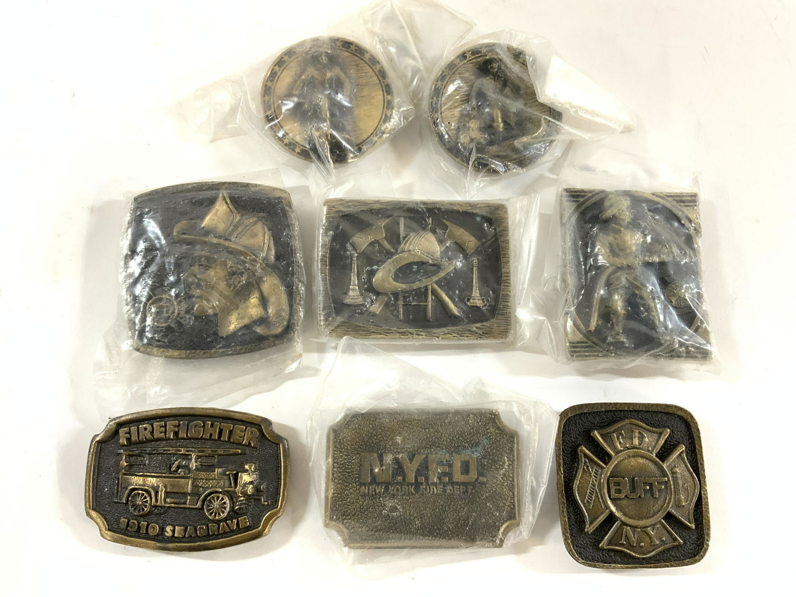Lot 8 Vintage Firefighter Brass Belt Buckles (1 of 9)
