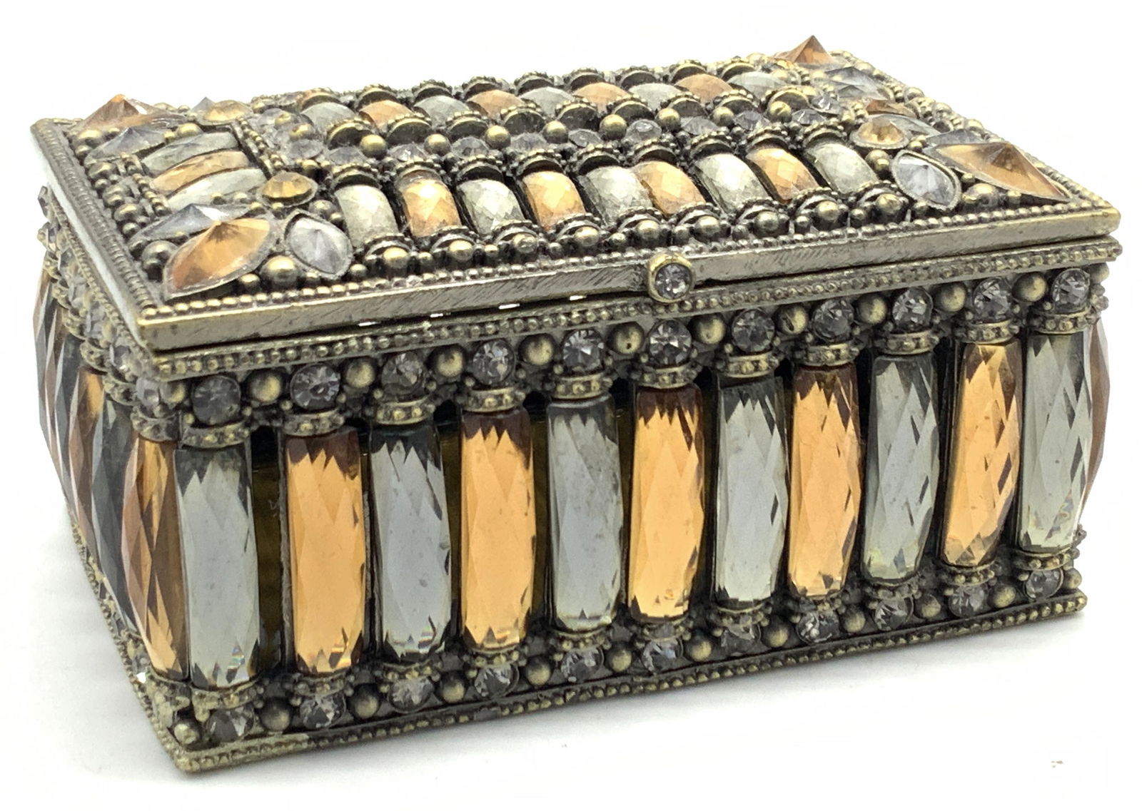 Vintage White Metal Cut Crystal Trinket Box (1 of 6)