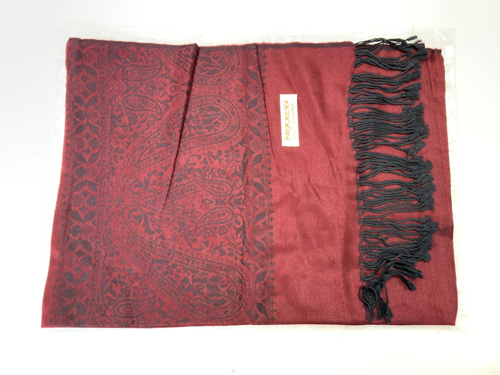 PASHMINA Silk & Cashmere Red Fringe Scarf (1 of 5)
