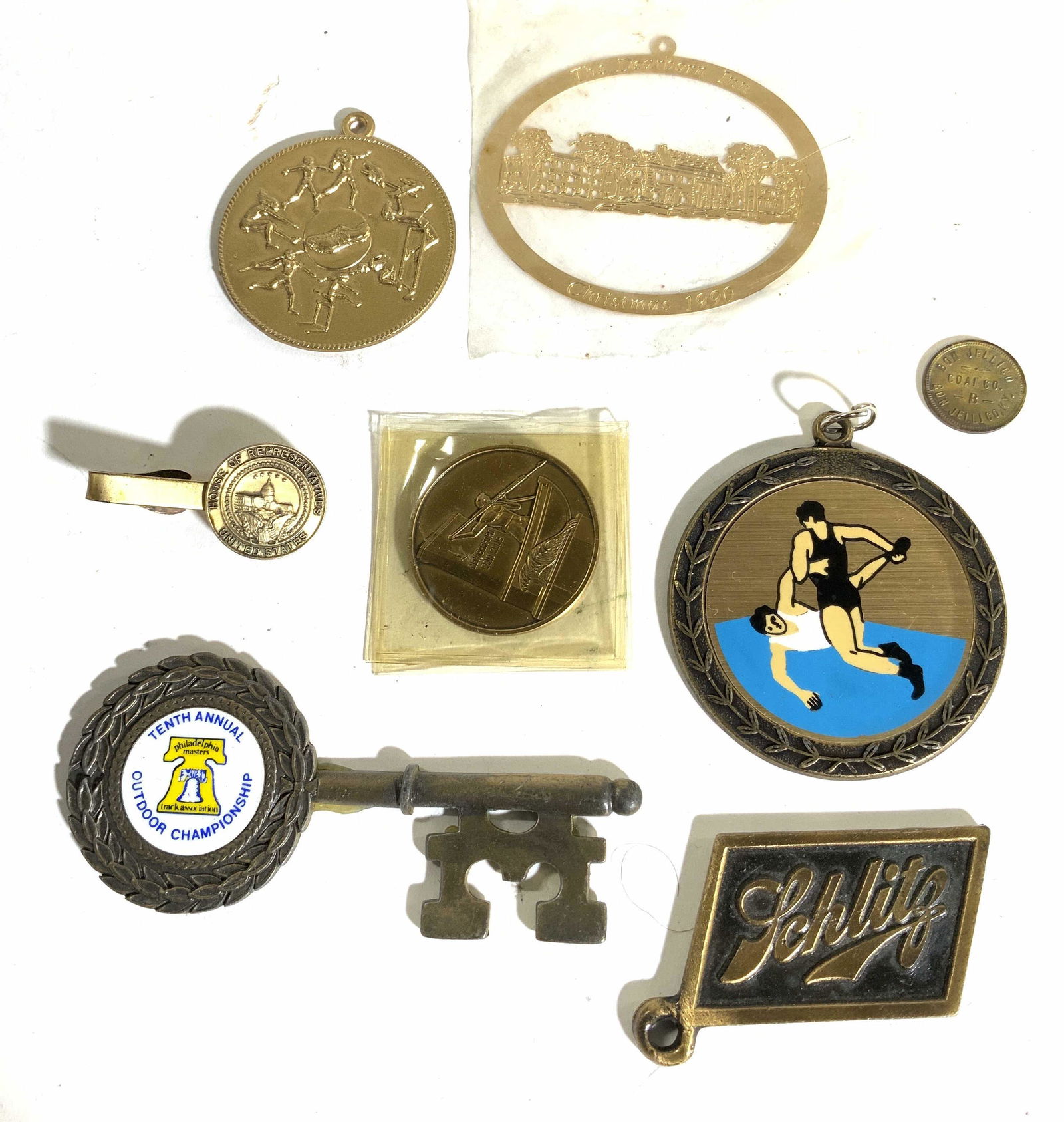 Lot 8 Assorted Medals, Coin, Pin & Key (1 of 9)