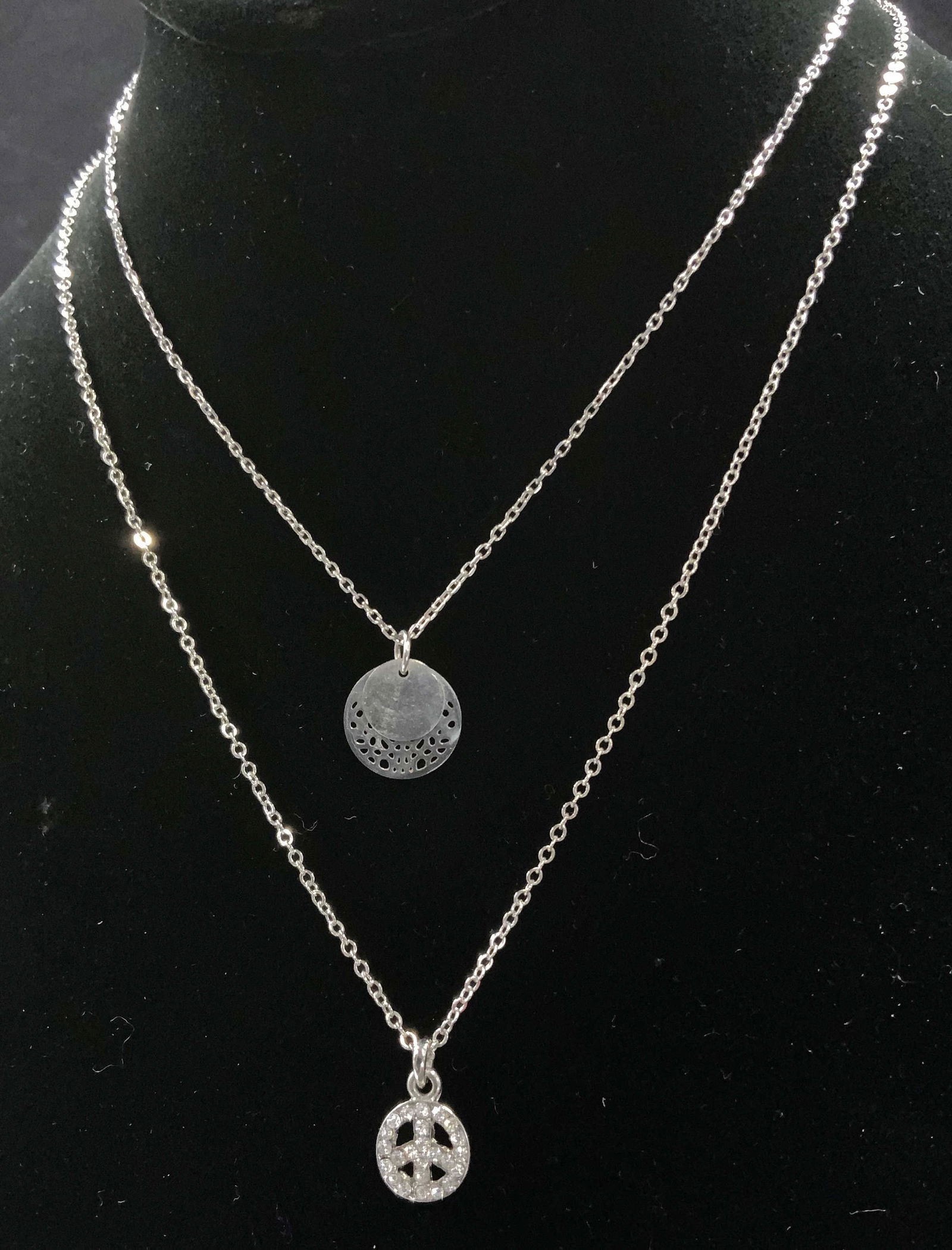 Pair Silver Toned Pendant Necklace (1 of 4)