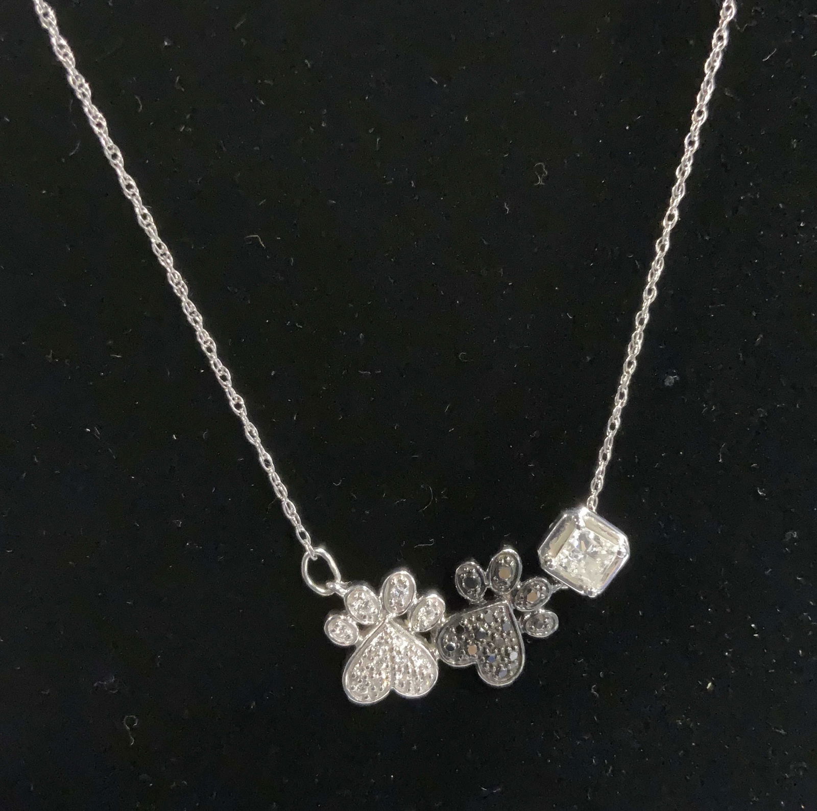 14 KT Diamond & Sterling Paw Print Necklace (1 of 4)