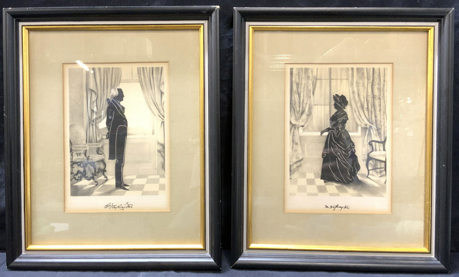 Pair Vintage Washingtons Silhouette Lithographs (1 of 6)