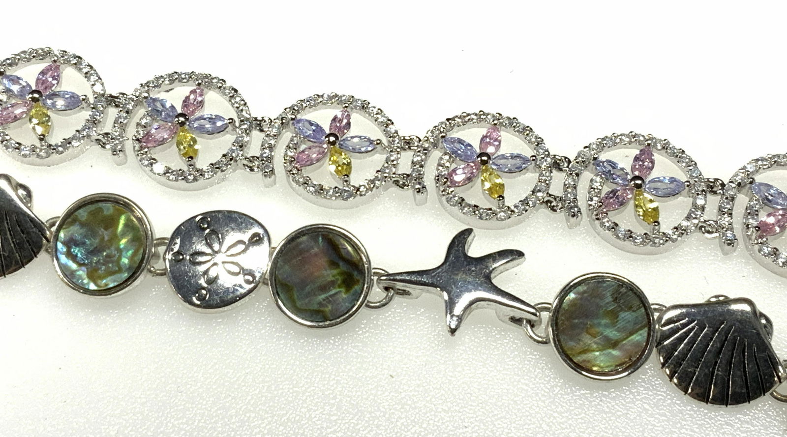 Pair Boho Style Shell and Rhinestone Bracelets (1 of 3)