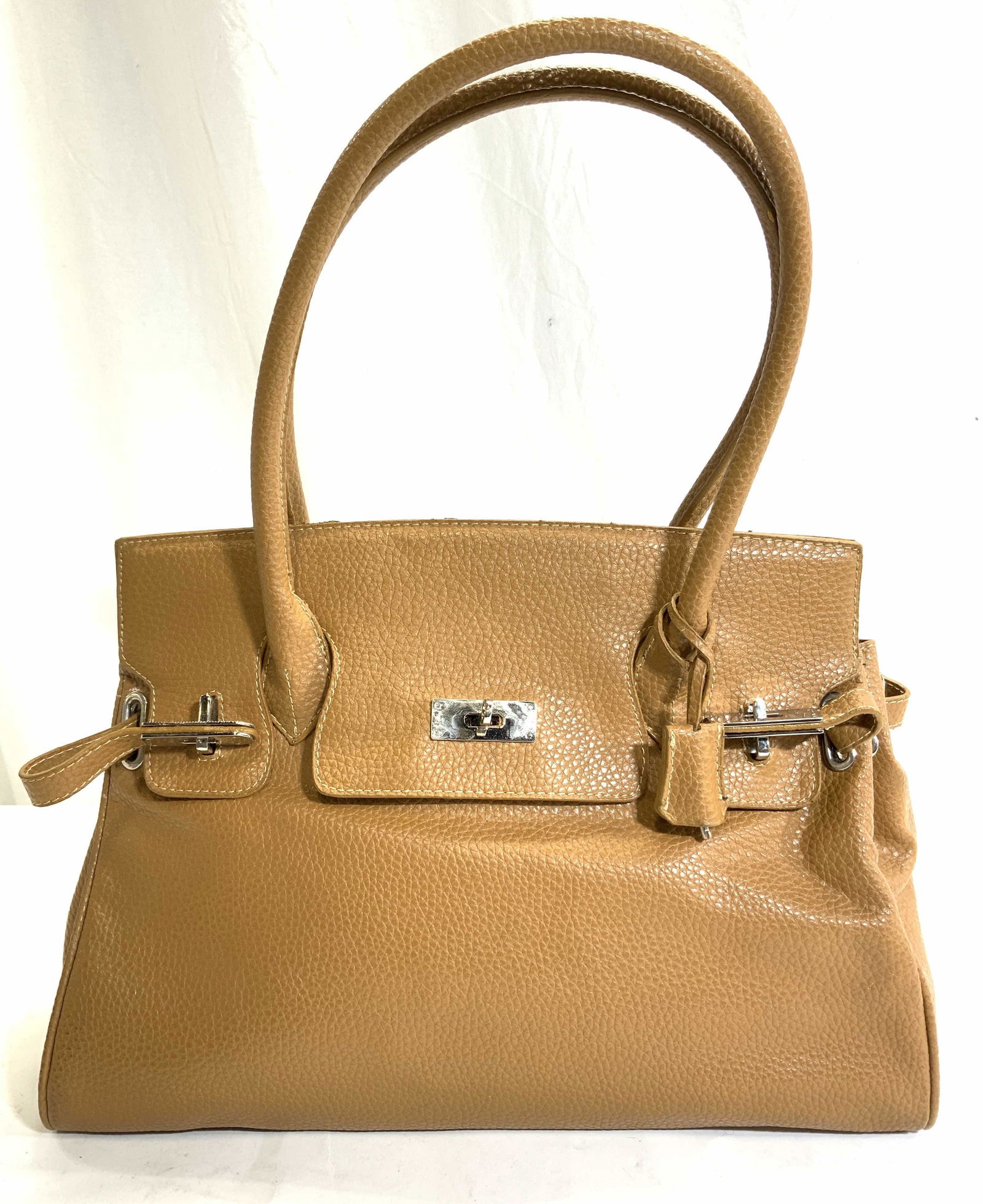Pebbled Leather Handbag In Beige (1 of 9)