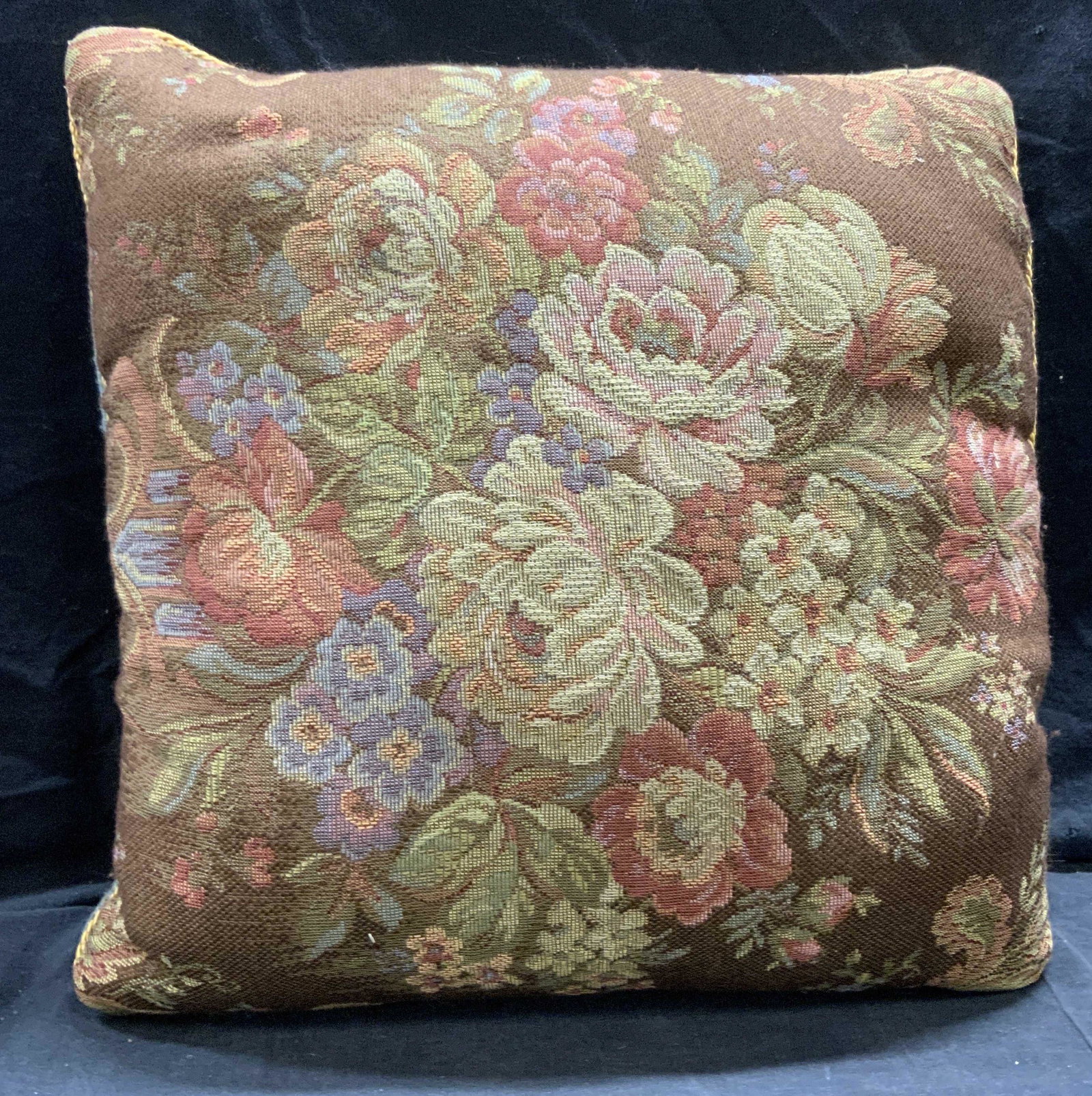 Vintage Needlepoint Cushion w Floral Motif: Vintage Needlepoint Cushion w Floral Motif with Braided cord trim, measures 16 inches x 16 inches. Decor, cushion, needlepoint cushion, needlepoint living room decor, needlepoint decor, needlepoint co