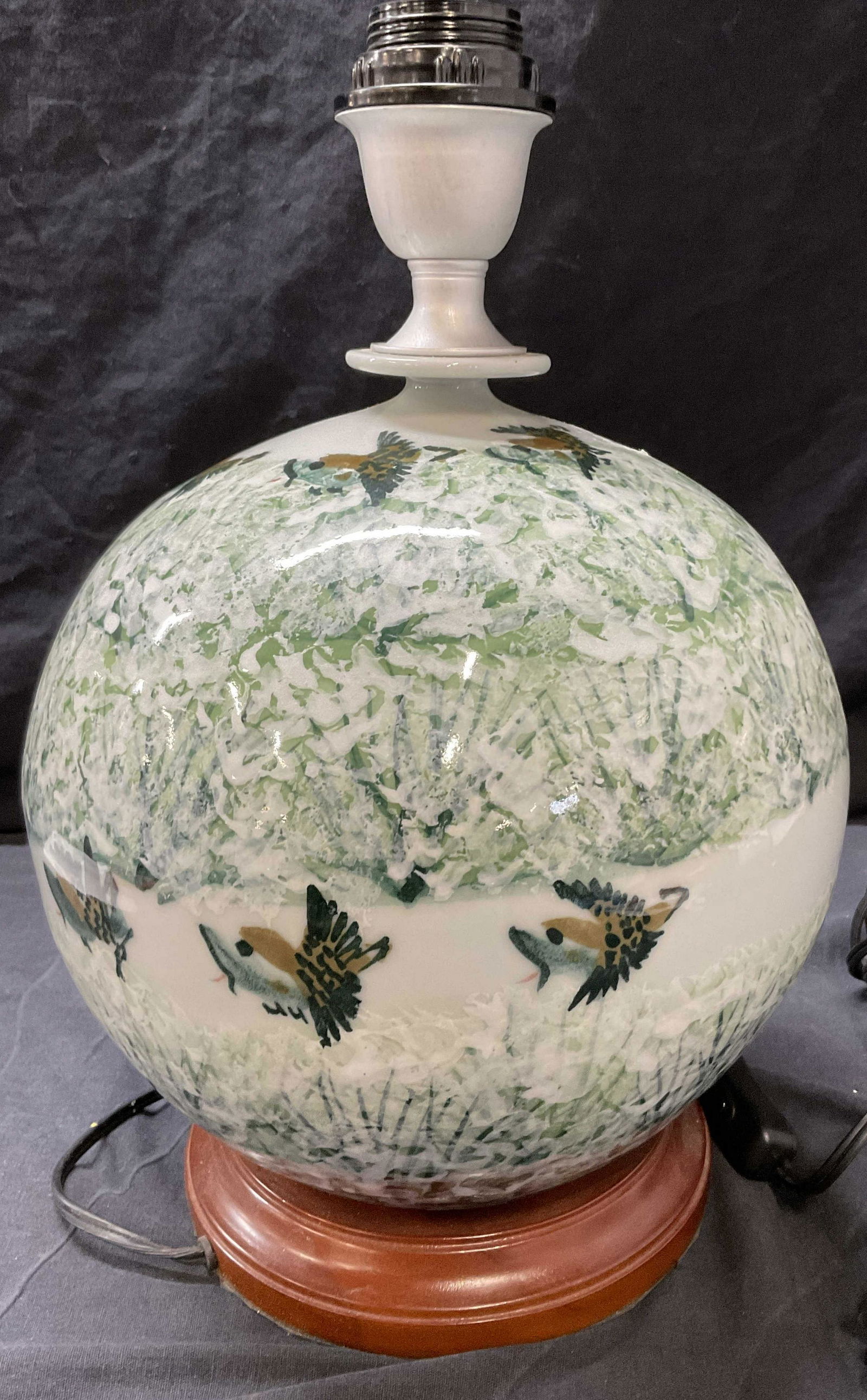 Asian Style Porcelain Table Lamp with Wood Base (1 of 6)
