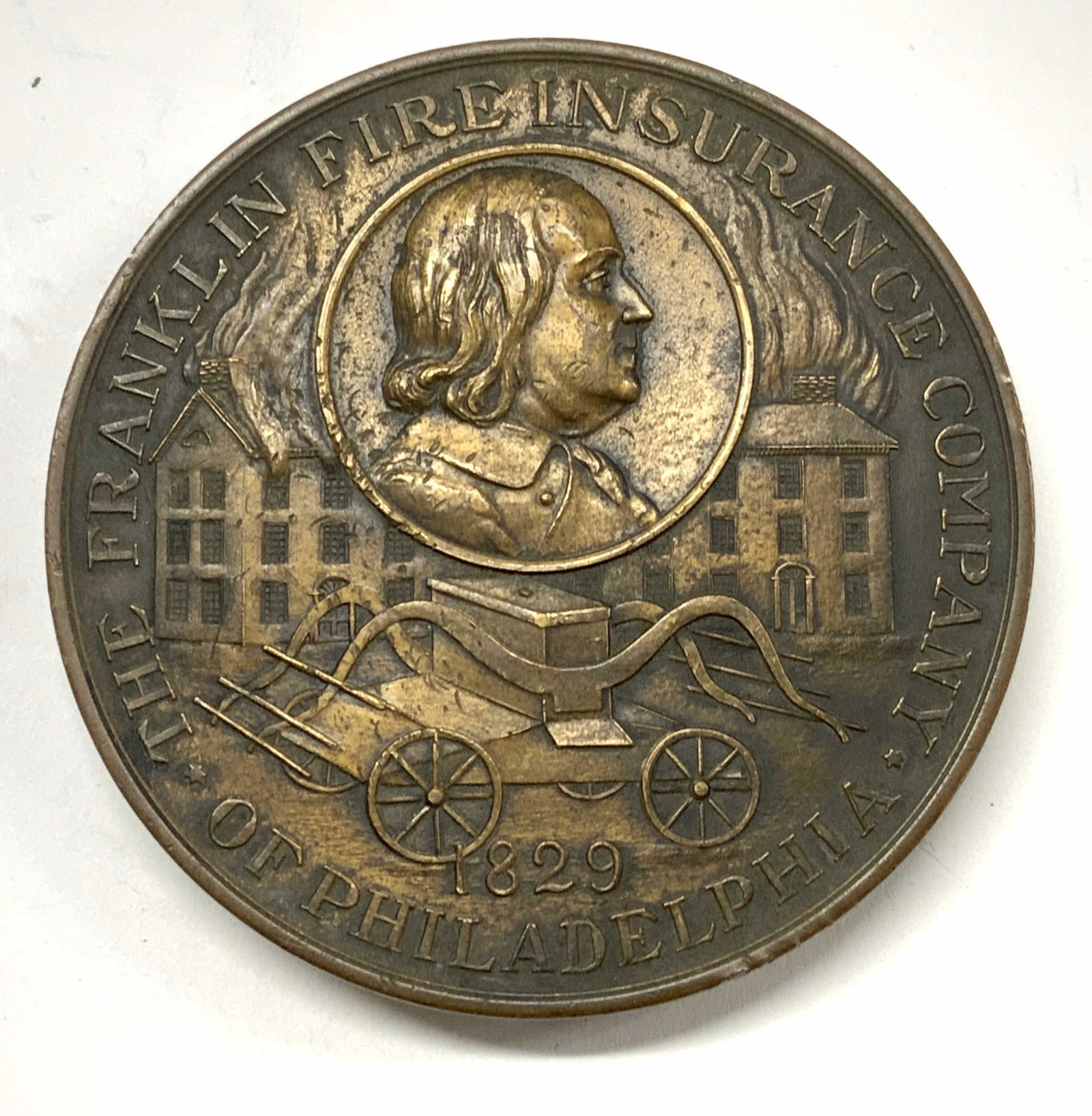 FRANKLIN FIRE INSURANCE Antique Bronze Paperweight (1 of 5)