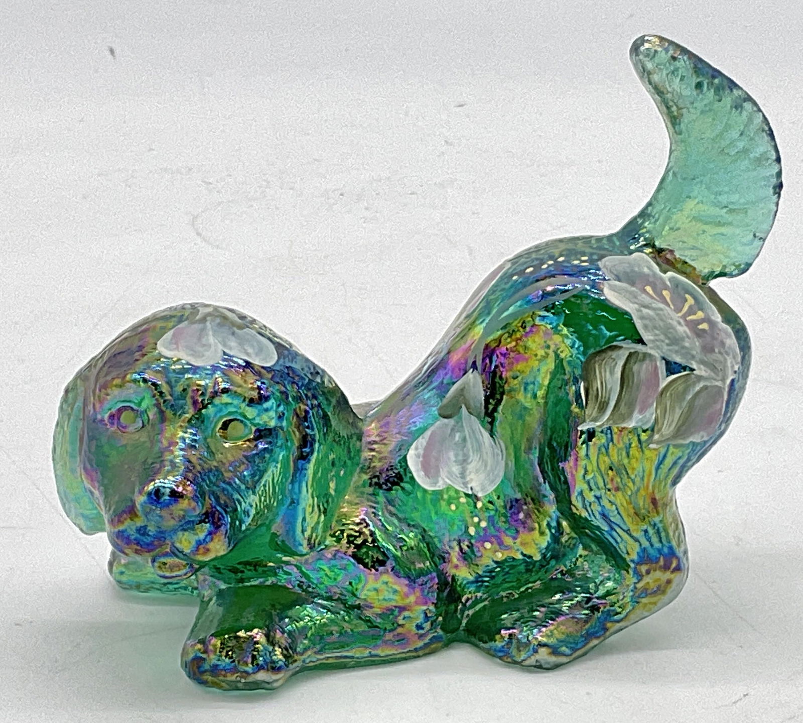 FENTON Hand Painted Carnival Glass Dog, Signed (1 of 9)