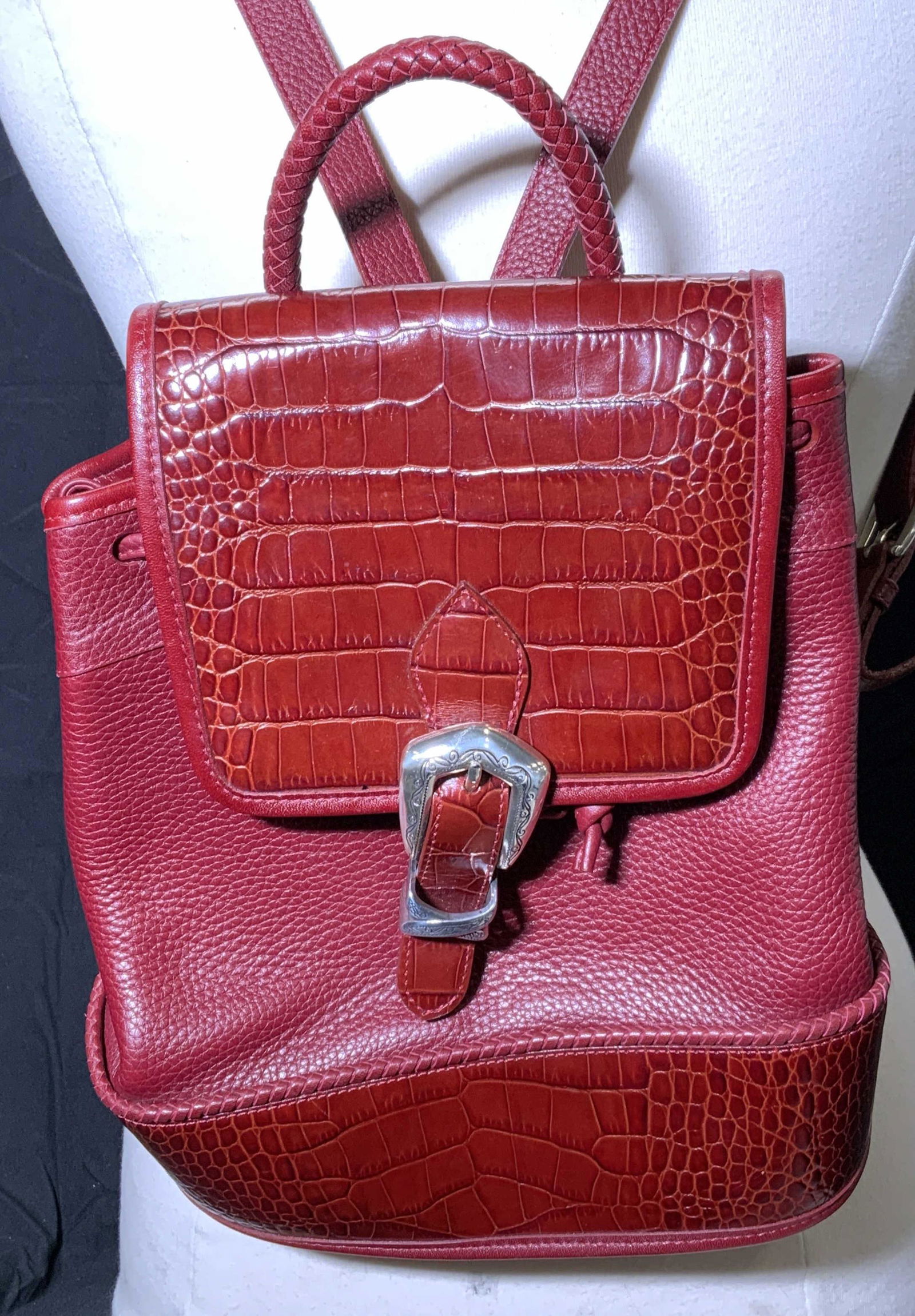 BRIGHTON Red Leather Crocodile Trim Backpack (1 of 10)