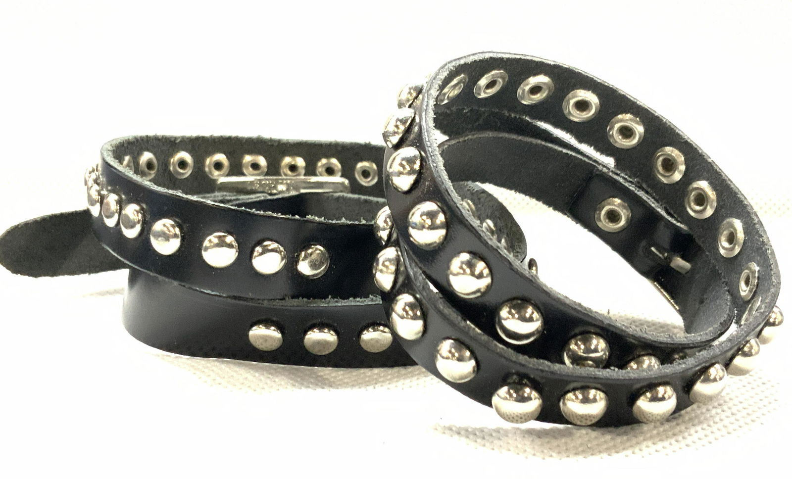 2 Black Double Wrapped Studded Leather Bracelets (1 of 4)