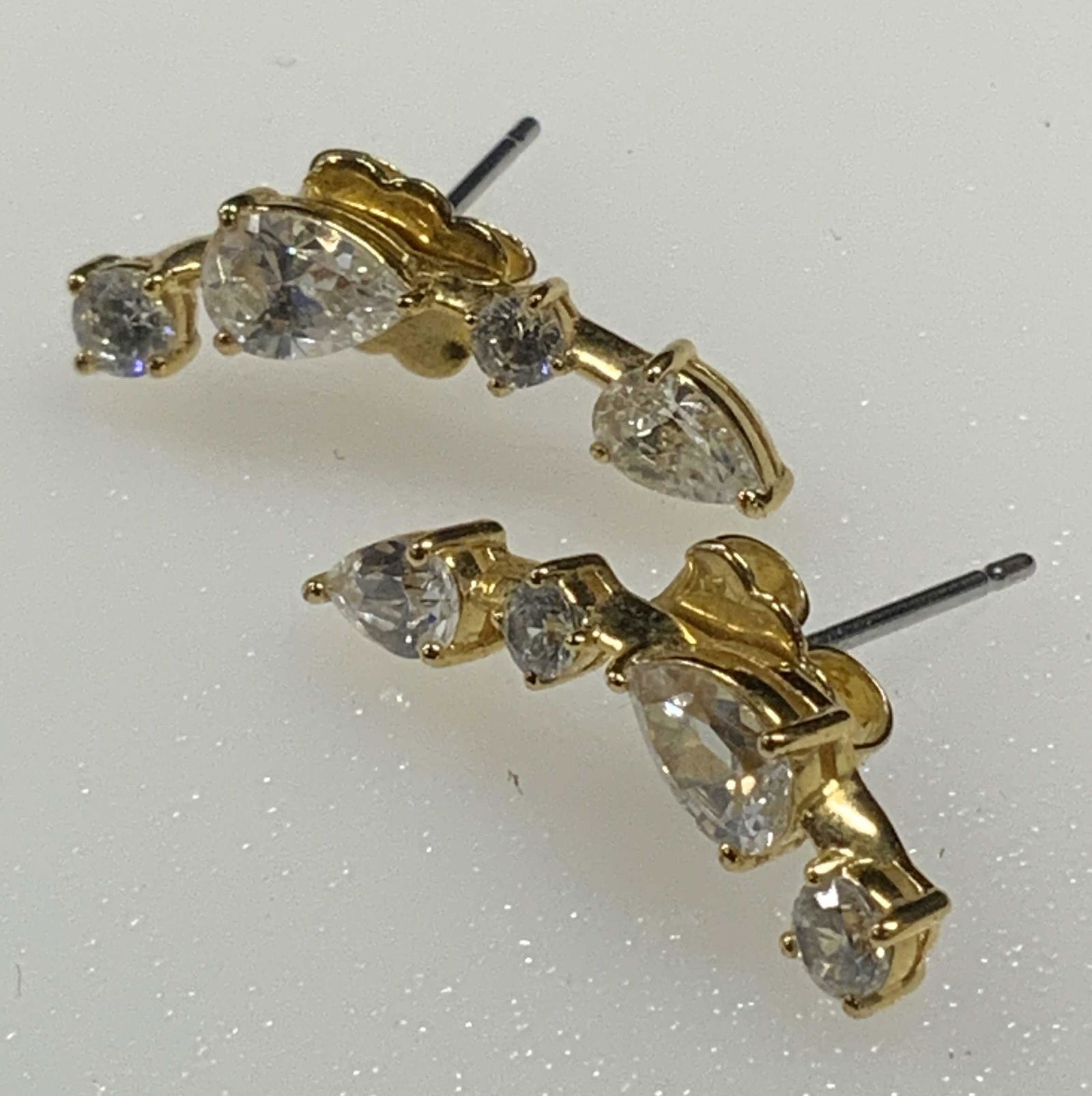 Pair Gold Toned Cocktail Studded Earrings (1 of 4)