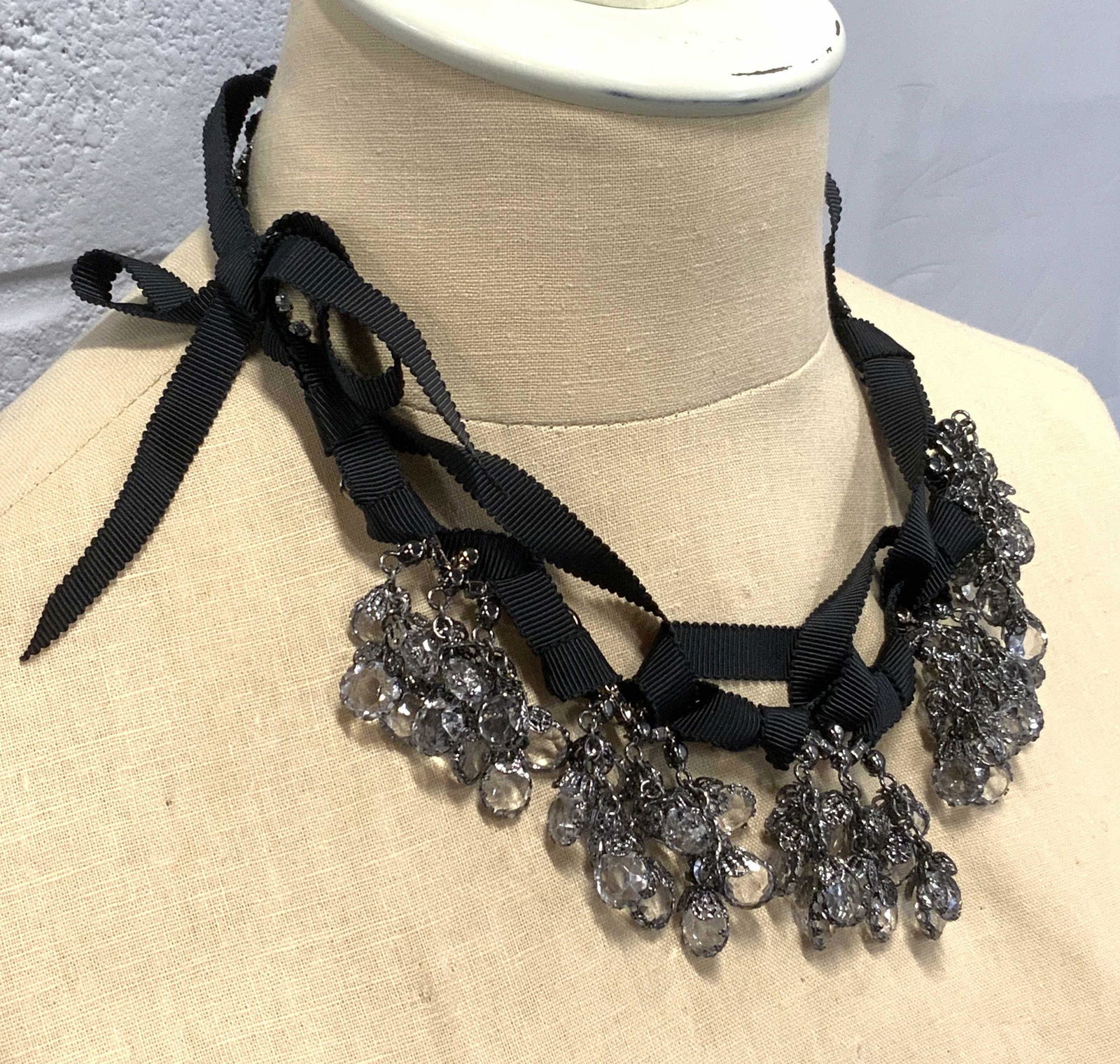 ANN TAYLOR Black Ribbon & Crystalline Necklace NWT (1 of 4)