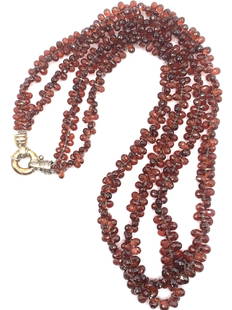 Rhodolite GARNET Hand Beaded Necklace, NM Box: Hand Made Multi Garnet Beaded necklace with sterling silver clasp. Each strand is beaded with faceted natural rhodolite garnet beads, 360 degrees. Strand width app 3/8 in. W. Necklace measures 17 in.