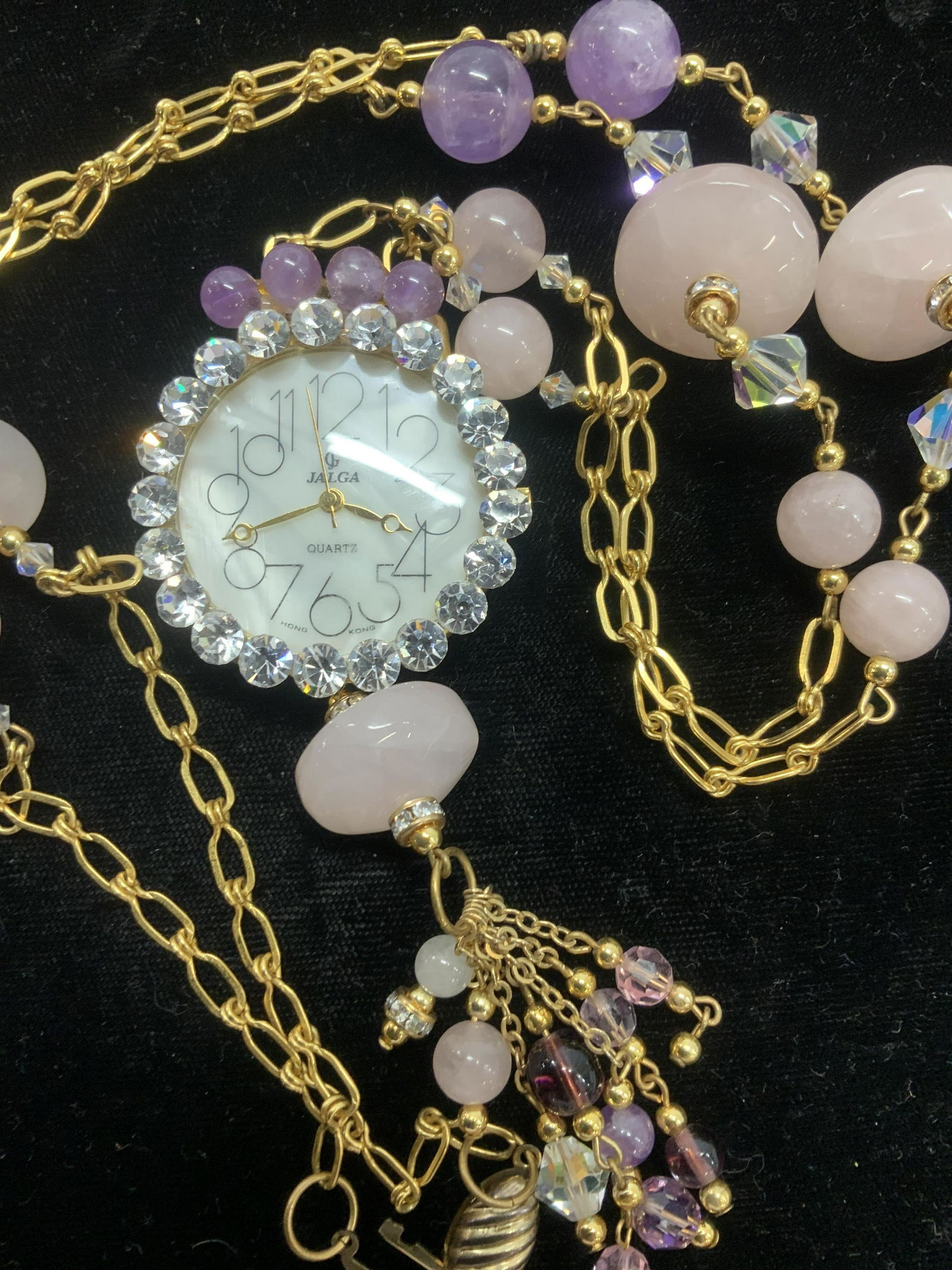 Rose Quartz & Amethyst Clock Pendant Necklace (1 of 4)