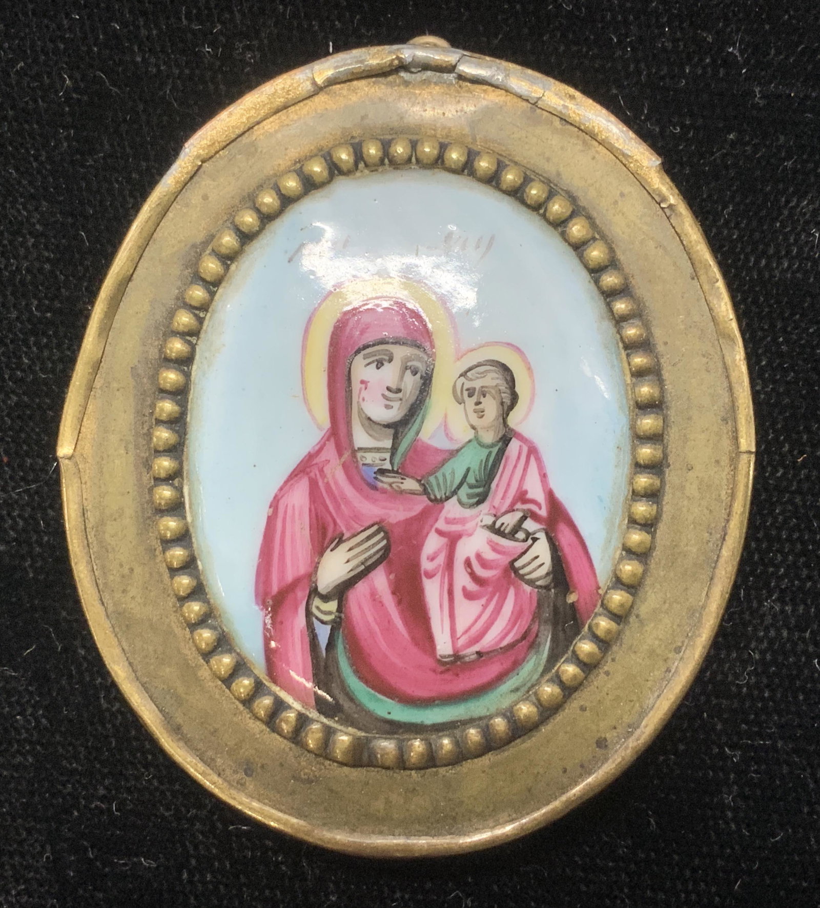 Signed Mary & Baby Jesus Porcelain Pendant (1 of 4)