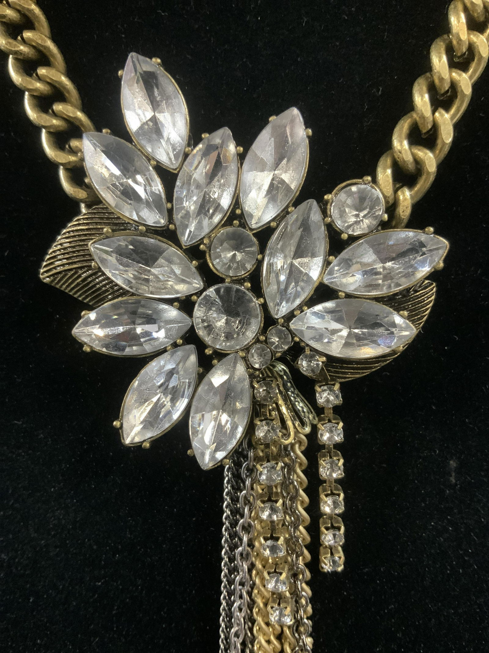 Catherine Stein Rhinestone & Chain Tassel Necklace (1 of 4)