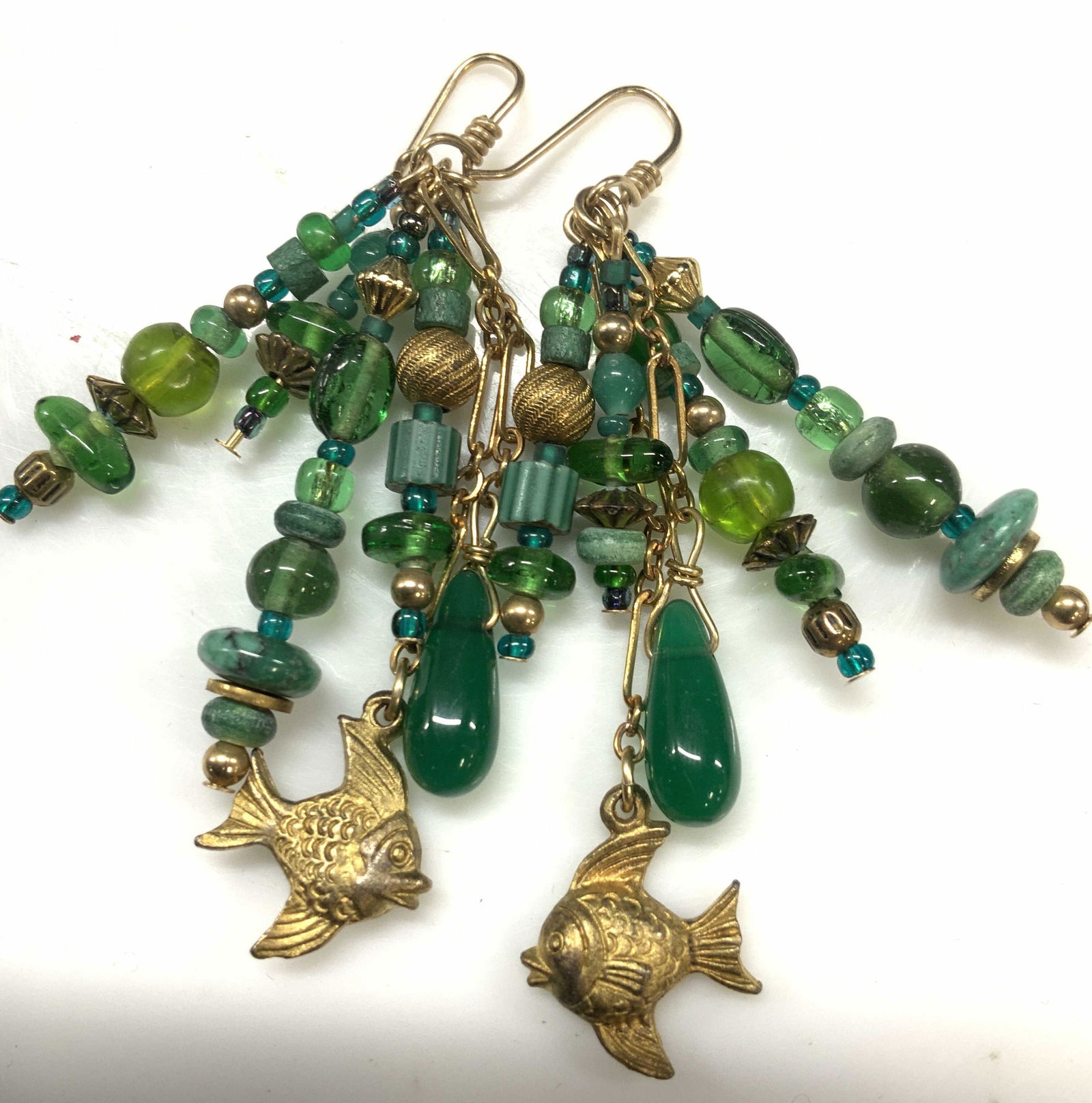 Arts and Crafts Handmade Bead Earrings w Fish (1 of 5)