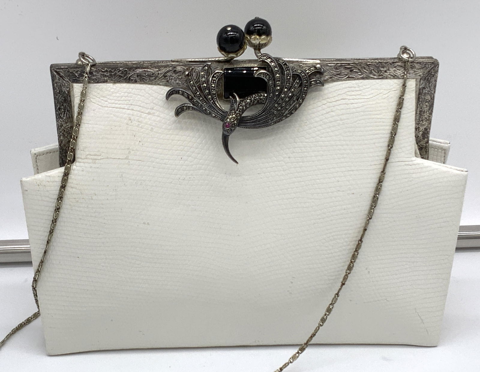 LA JEUNESSE Vtg. Sterling Silver & Snakeskin Purse (1 of 11)