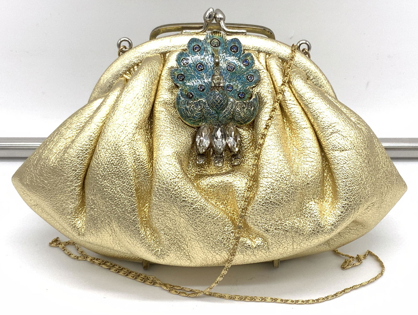 Vintage Gold Toned Leather Kiss Clasp Purse (1 of 12)