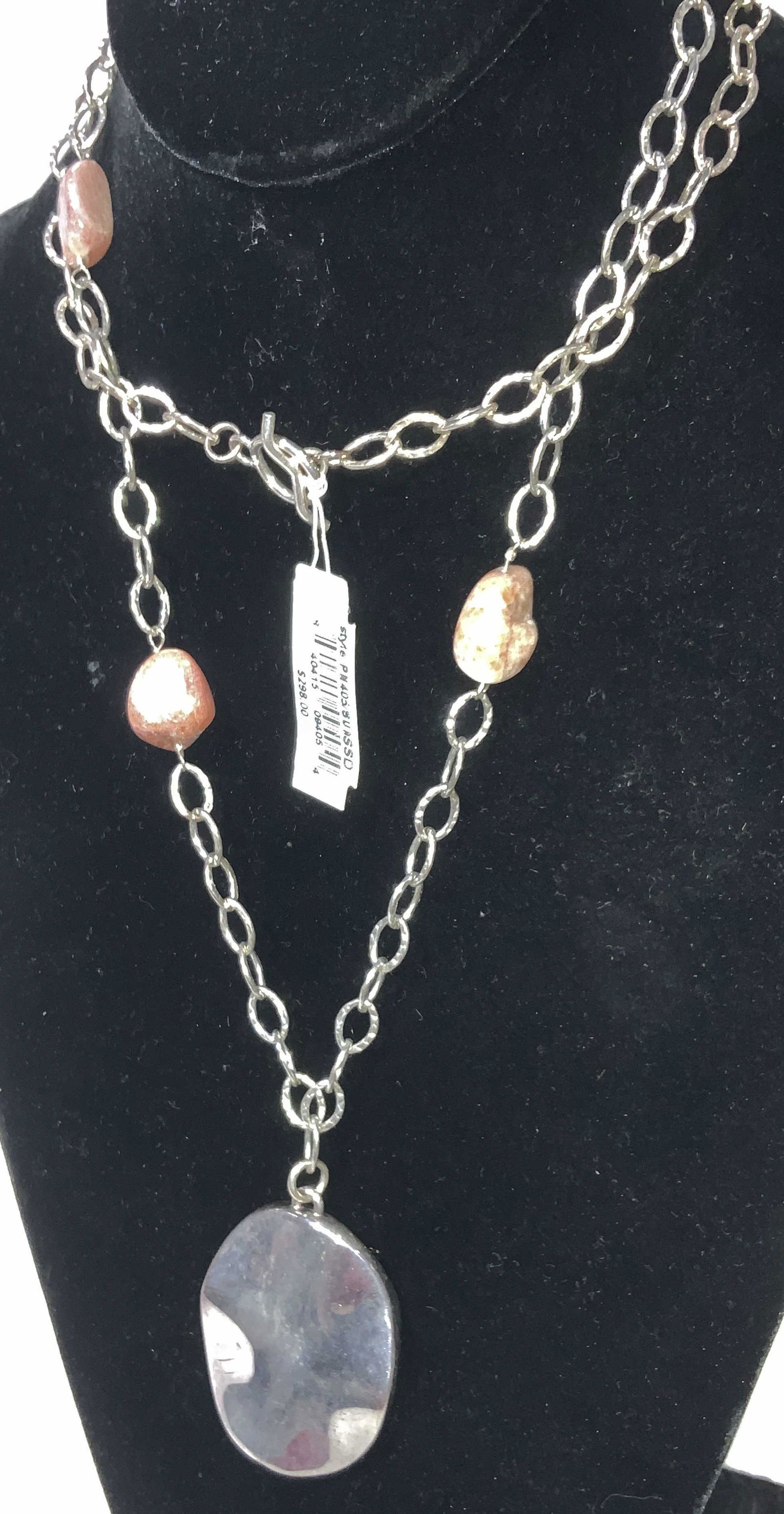 Sterling Silver Chain Necklace w Stones, Israel (1 of 5)