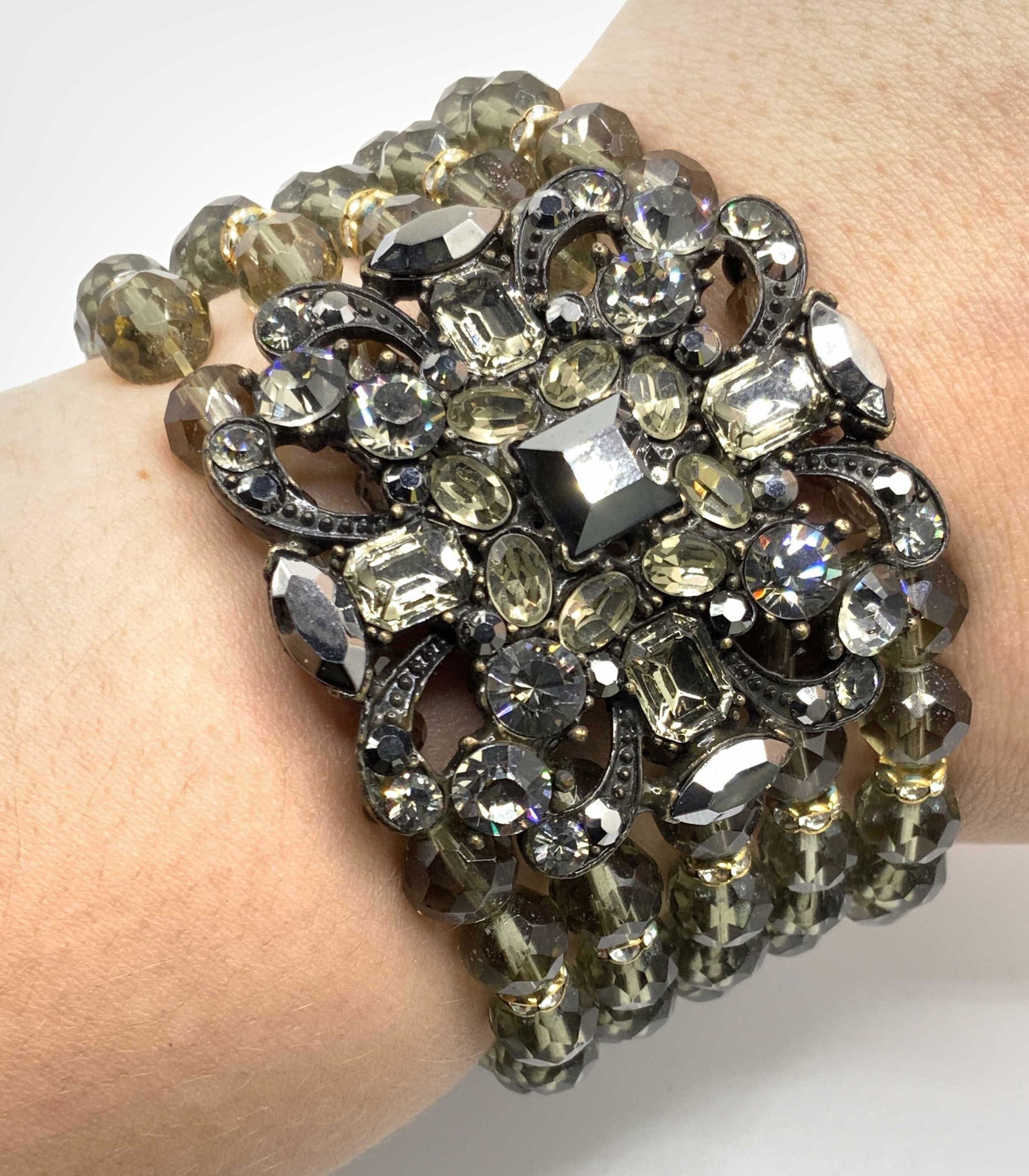 Vntg NWT Chunky Statement Crystal Stretch Bracelet (1 of 11)