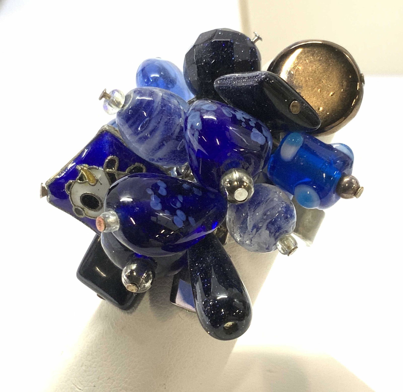 Blue Art Glass Bead Harem Ring (1 of 4)