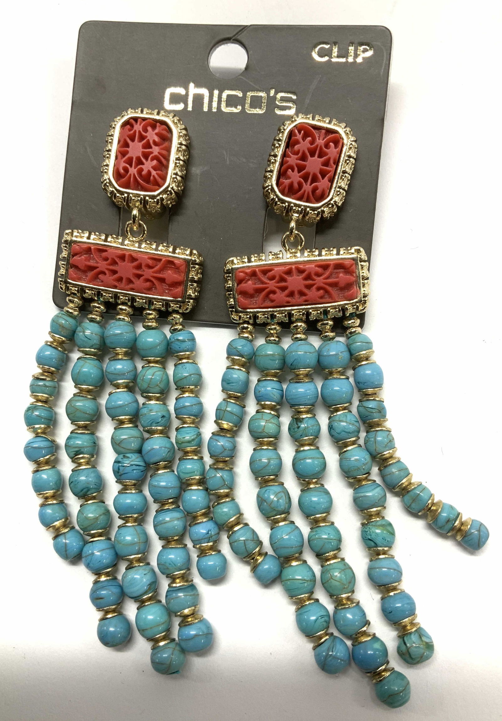 Chicos Boho Dangle Clip on Earrings, New (1 of 3)