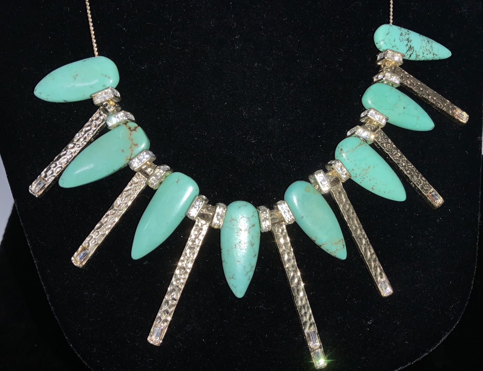 Primitive Style Hammered Metal/Faux Turquoise Neck (1 of 3)