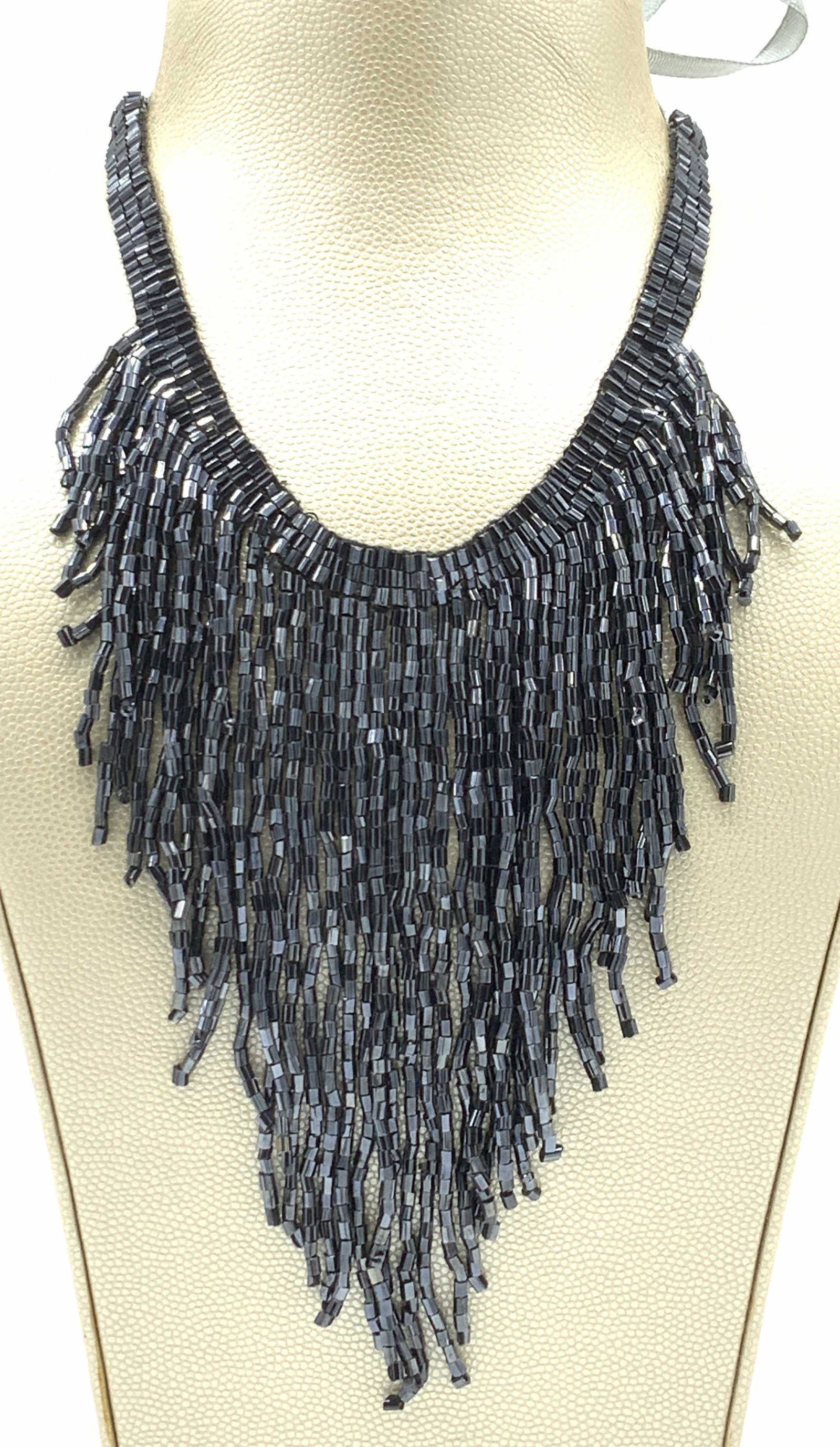Hand Beaded Tassel Bib Necklace w Asian Pouch (1 of 4)