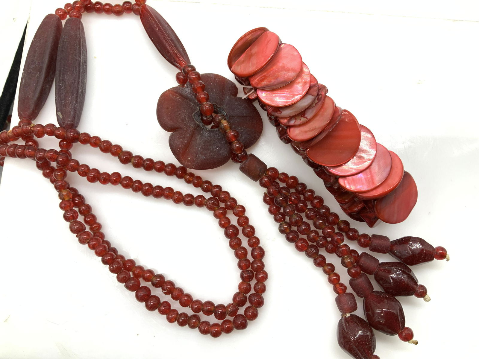 2 Coordinating Glass, Shell Red Bead Jewelry (1 of 4)