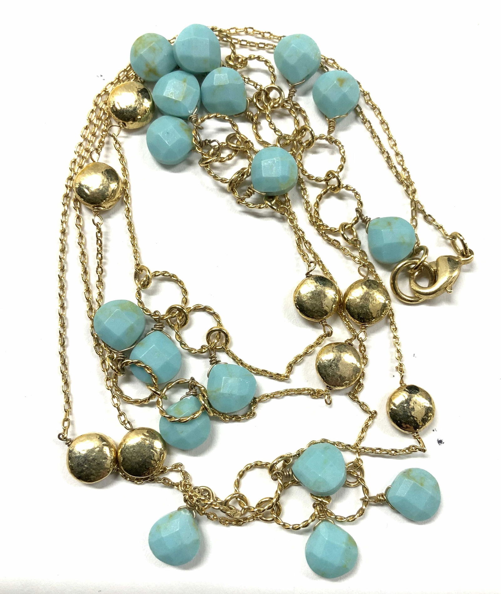 Gold tone faceted costume Turquoise necklace (1 of 4)