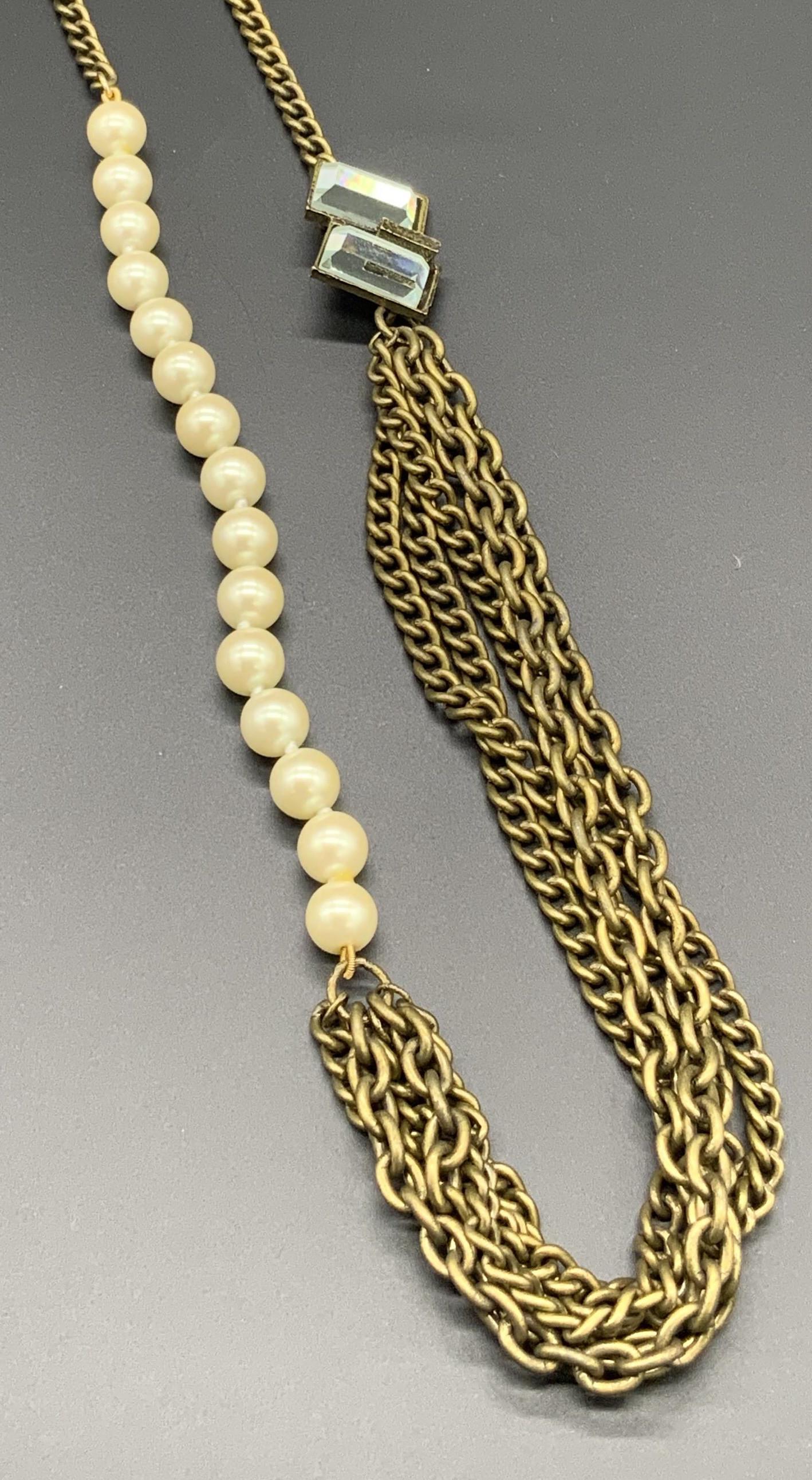 Sign NWT Multi Chain Pearlescent Crystal Necklace (1 of 10)