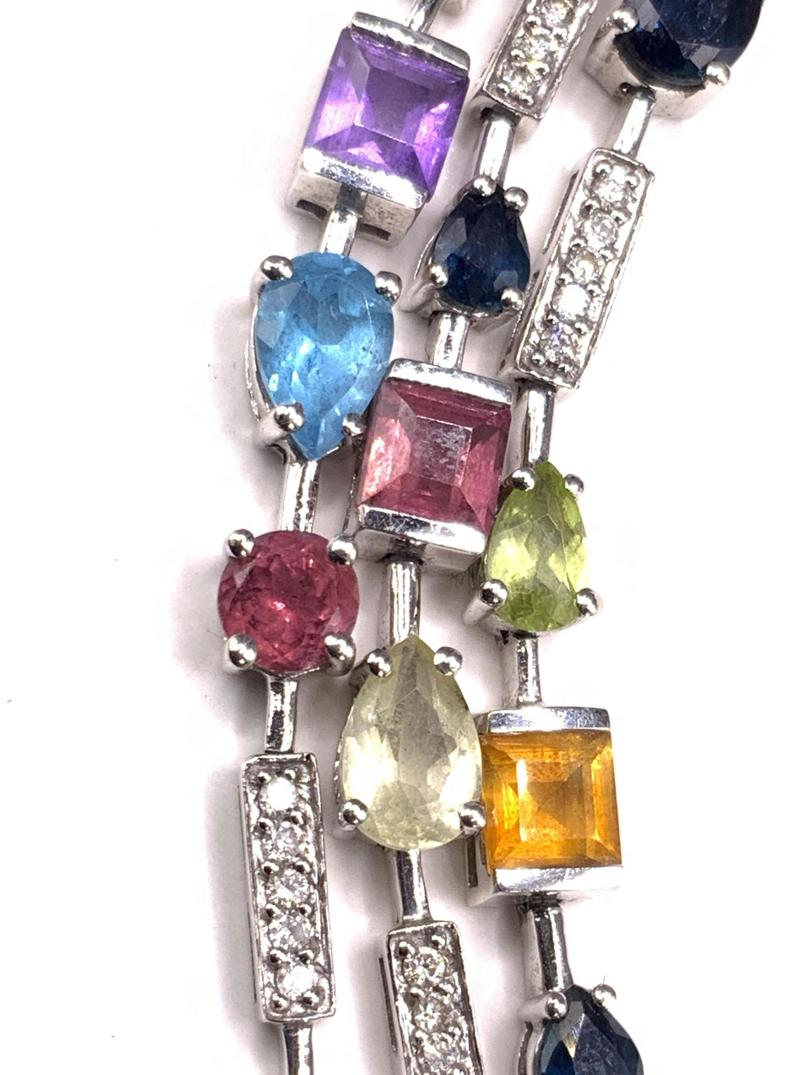14K-3 GC White Gold Natural Gemstone Bracelet (1 of 9)