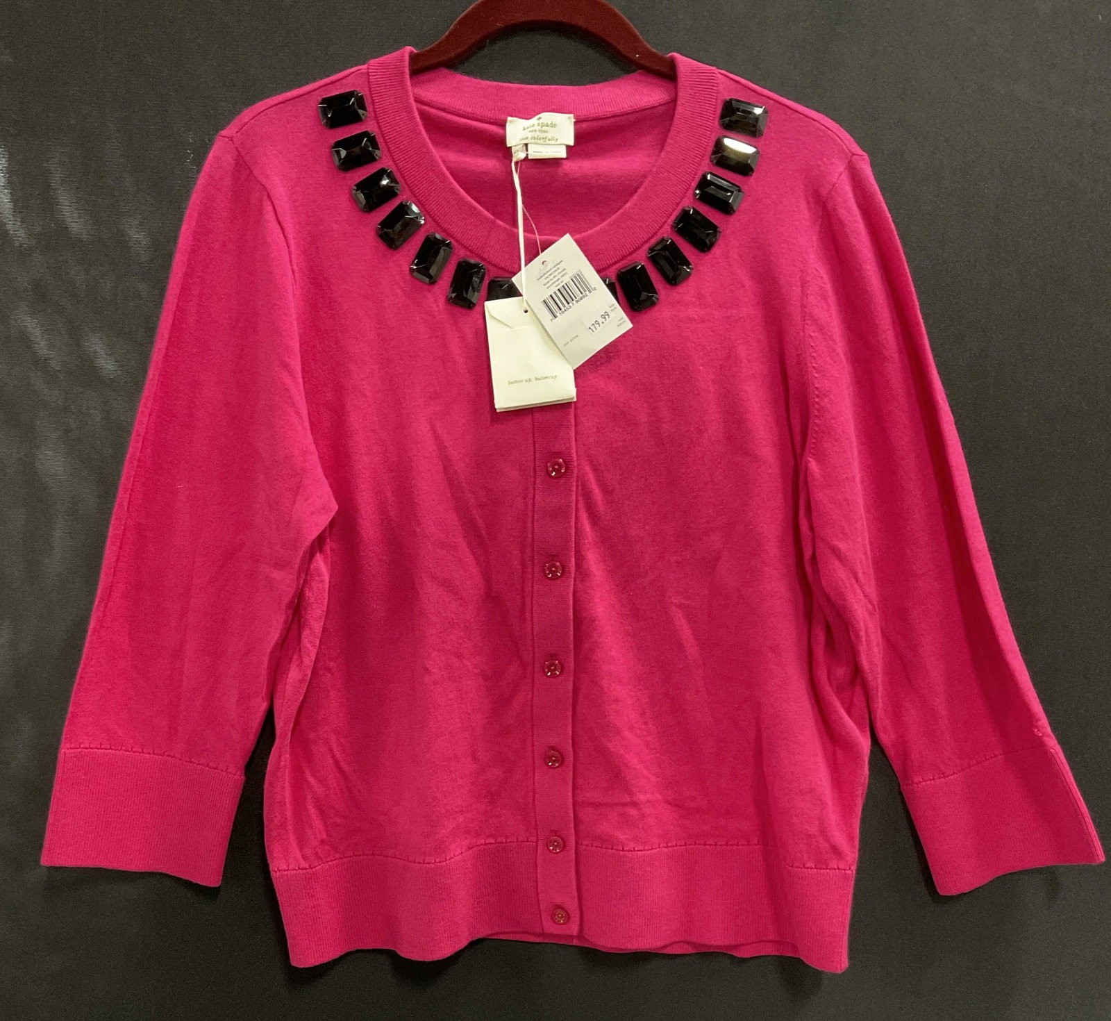 KATE SPADE Pink Bejeweled CottonBlend Cardigan NWT (1 of 10)