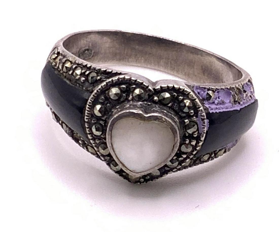 Vintage STERLING SILVER Enamel & Marcasite Ring (1 of 9)