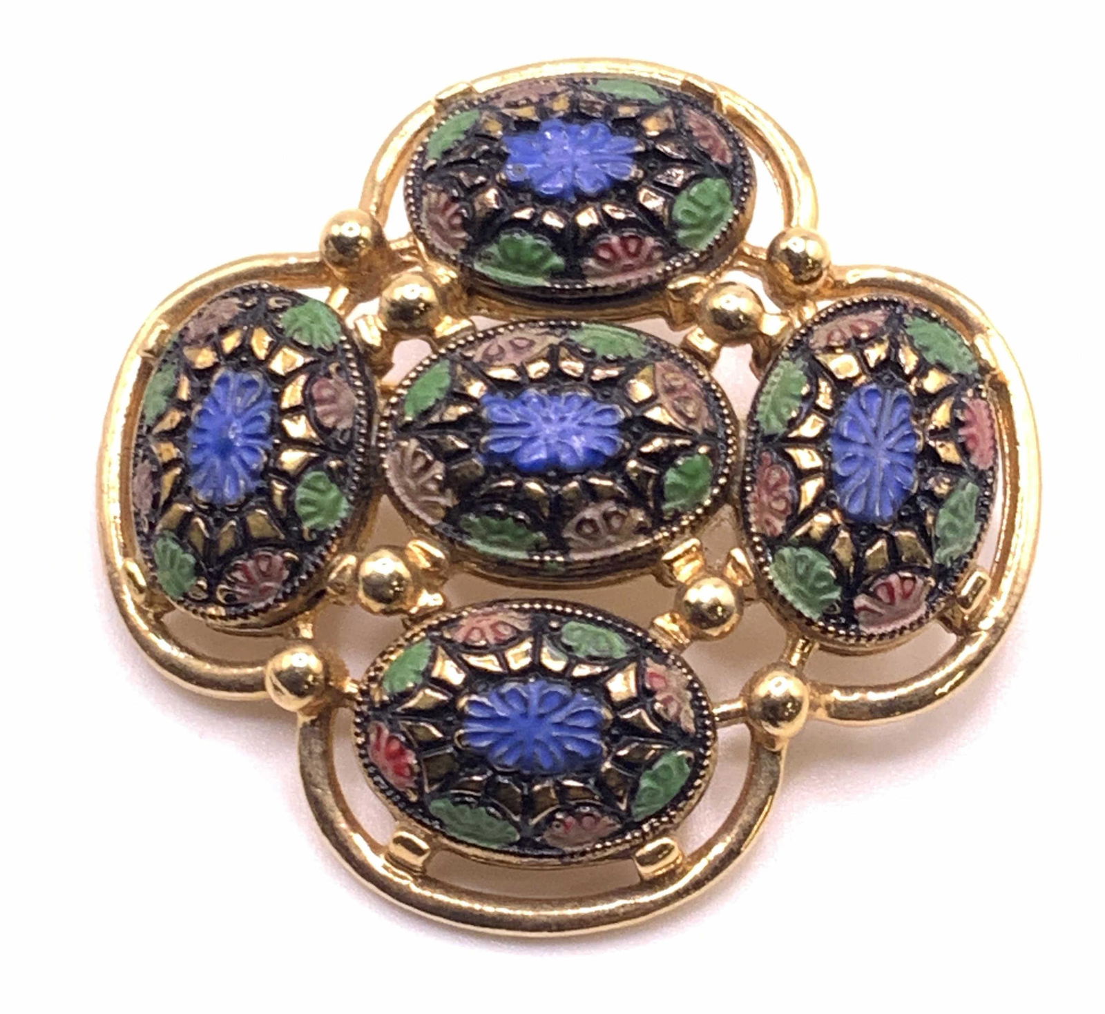 SARAH COV Enameled Brooch, Vintage Jewelry (1 of 7)