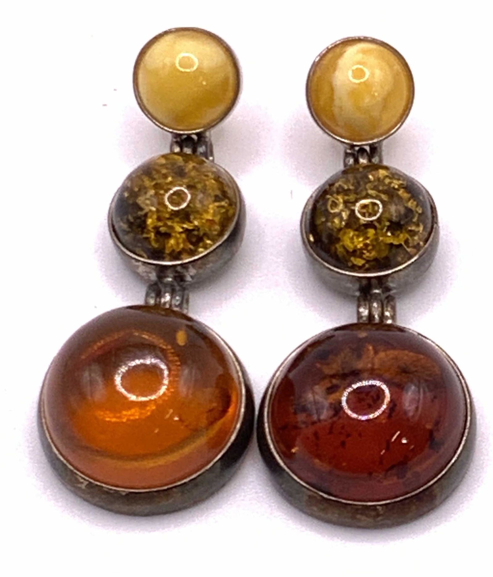 Dangle Drop Amber Tone Costume Cabochon Earrings (1 of 9)