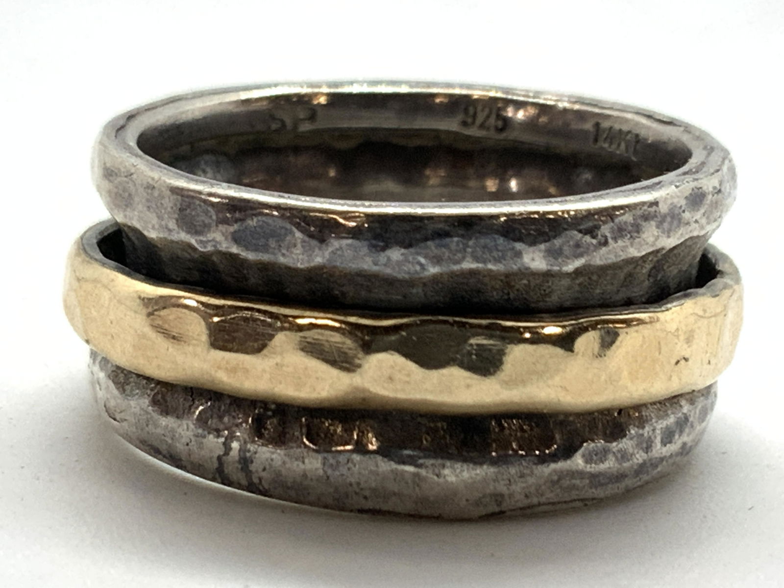 Sterling Silver & 14 K Gold Hammered Spinning Ring (1 of 6)