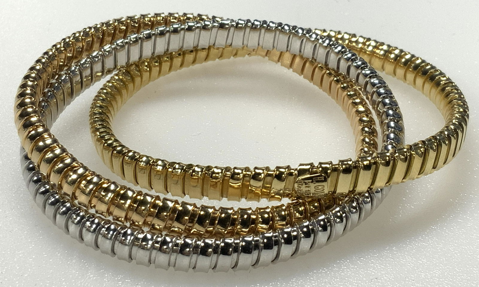 H GOLD Signed Tri-Color 18K Gold Rolling Bangle (1 of 5)