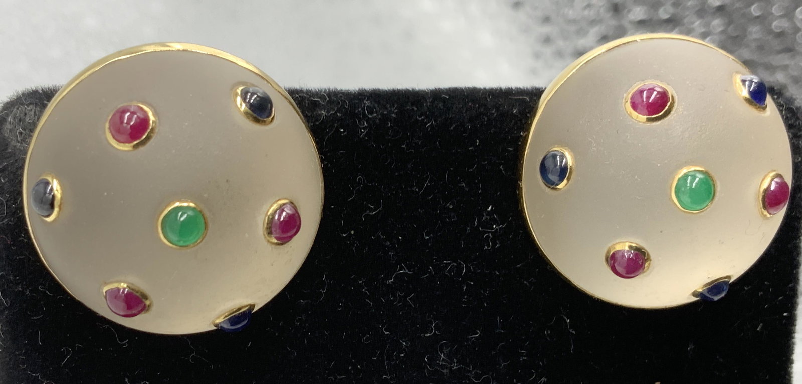 TRIANON 18k Gemstone Button Earrings, Signed (1 of 6)