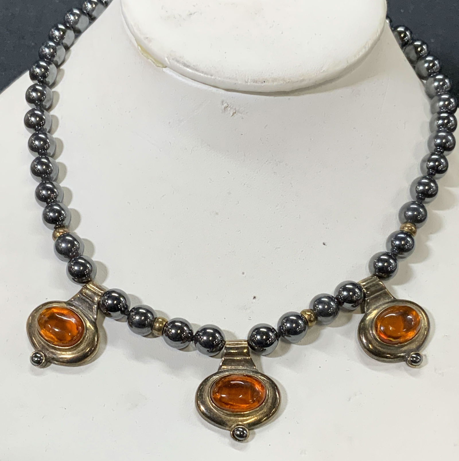 STERLING SILVER Vtg Beaded Crystal Choker, Jewelry (1 of 9)