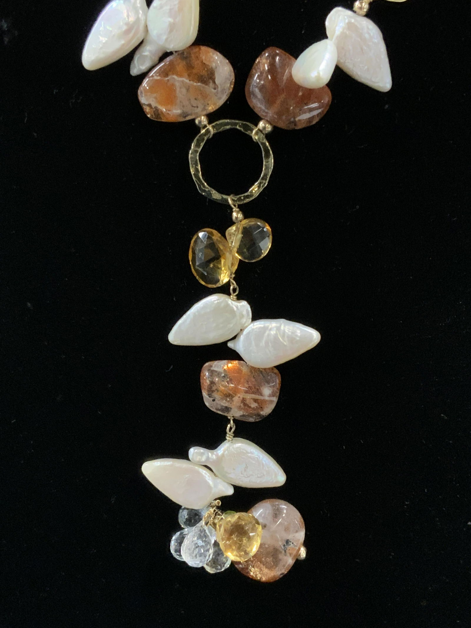 14K Gold Necklace Citrine, Quartz, & Baroque Pearl (1 of 12)