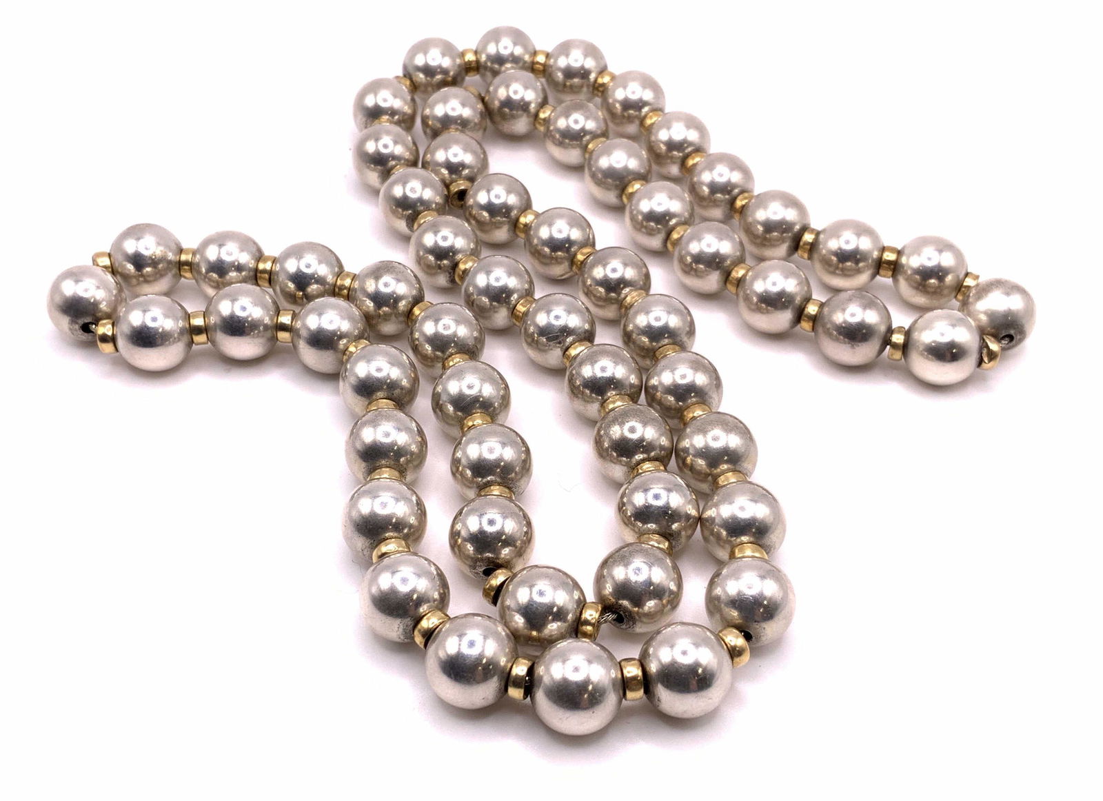 STERLING SILVER & 14K GOLD Vtg Beaded Necklace (1 of 10)